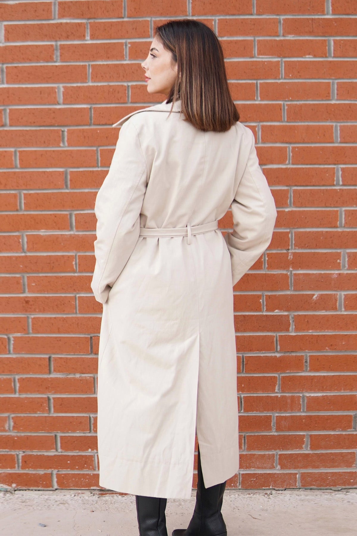 Kadın Oversize Düz Kapama Trençkot Bej