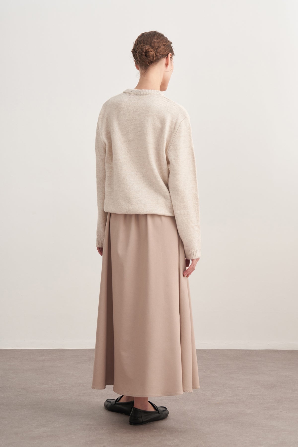 Kadın Fularlı Bisiklet Yakalı Triko Kazak Bej