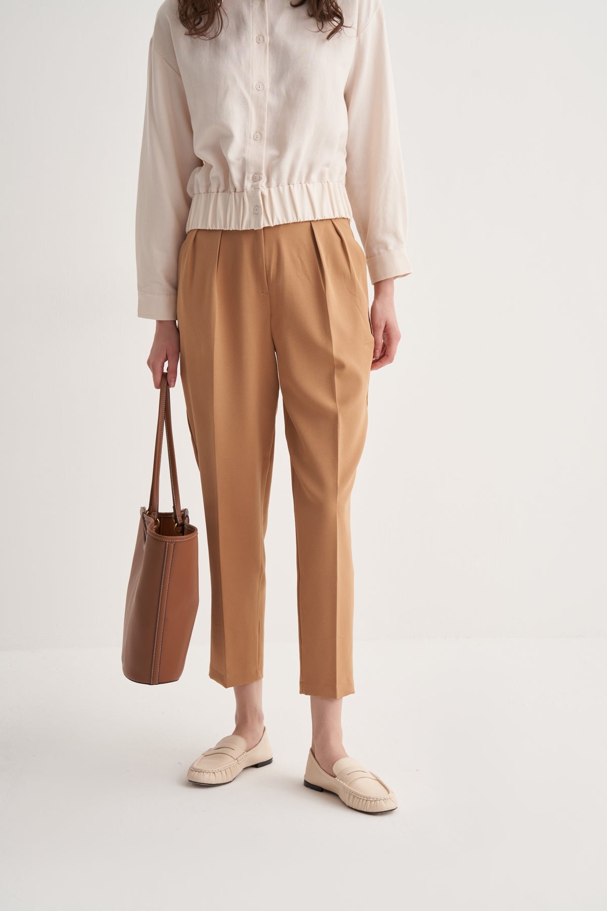 Kadın Çift Pileli Pantolon Vizon