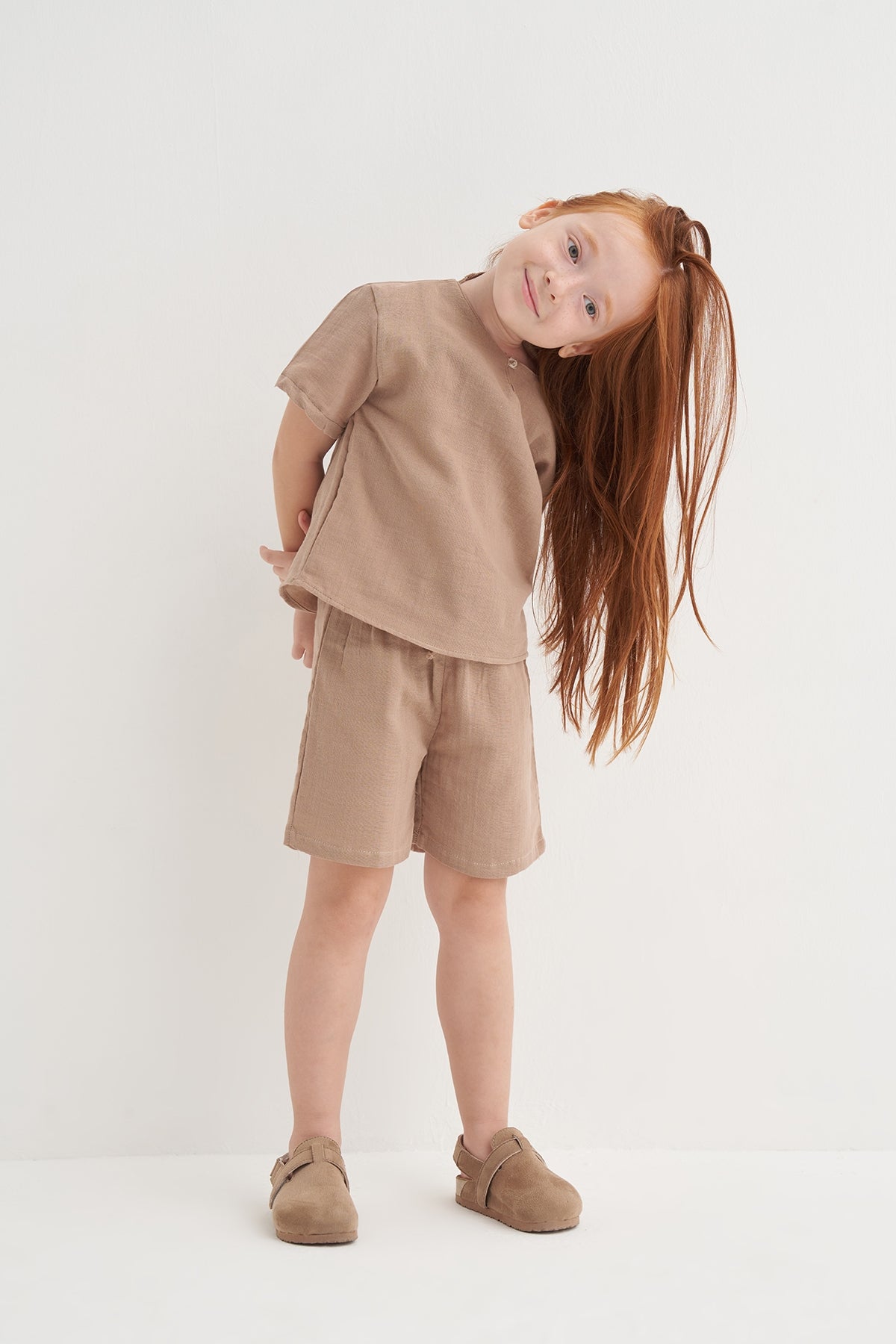 Unisex Çocuk Müslin Takım Vizon