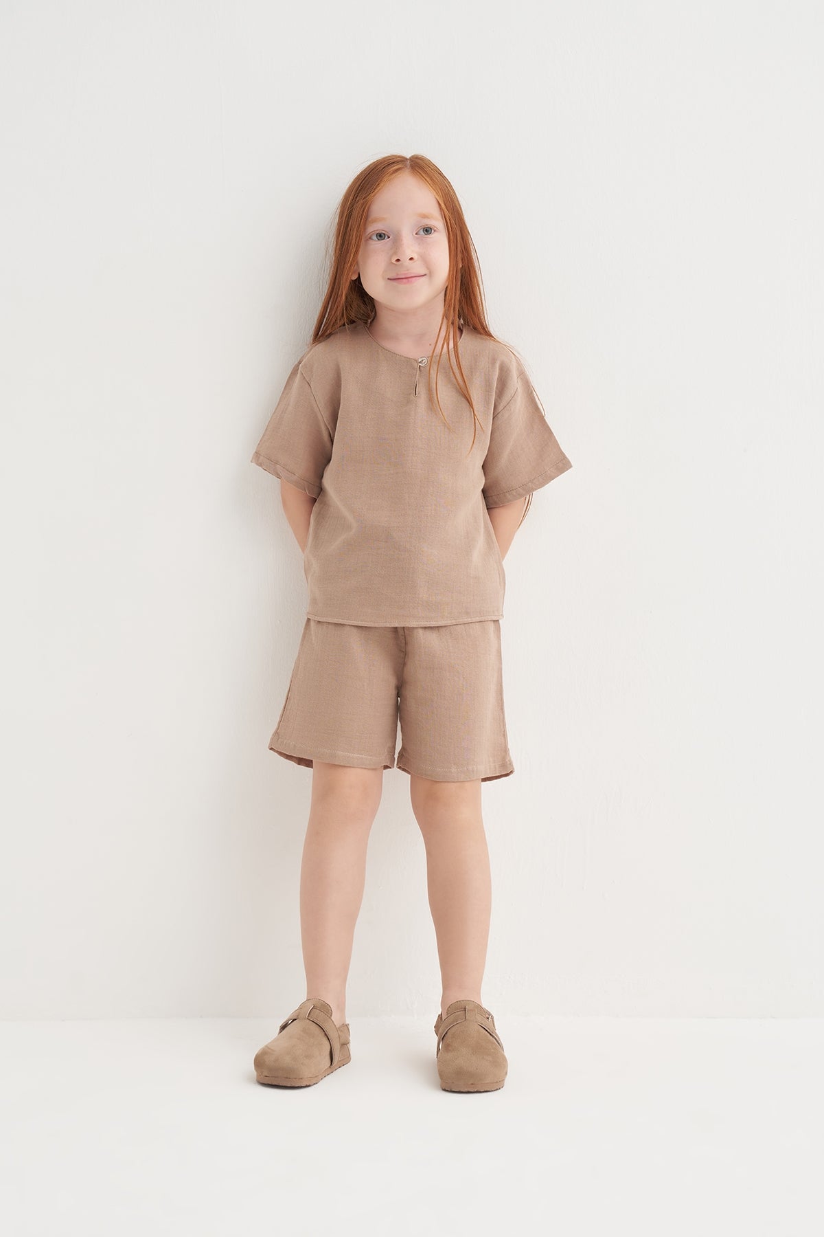 Unisex Çocuk Müslin Takım Vizon