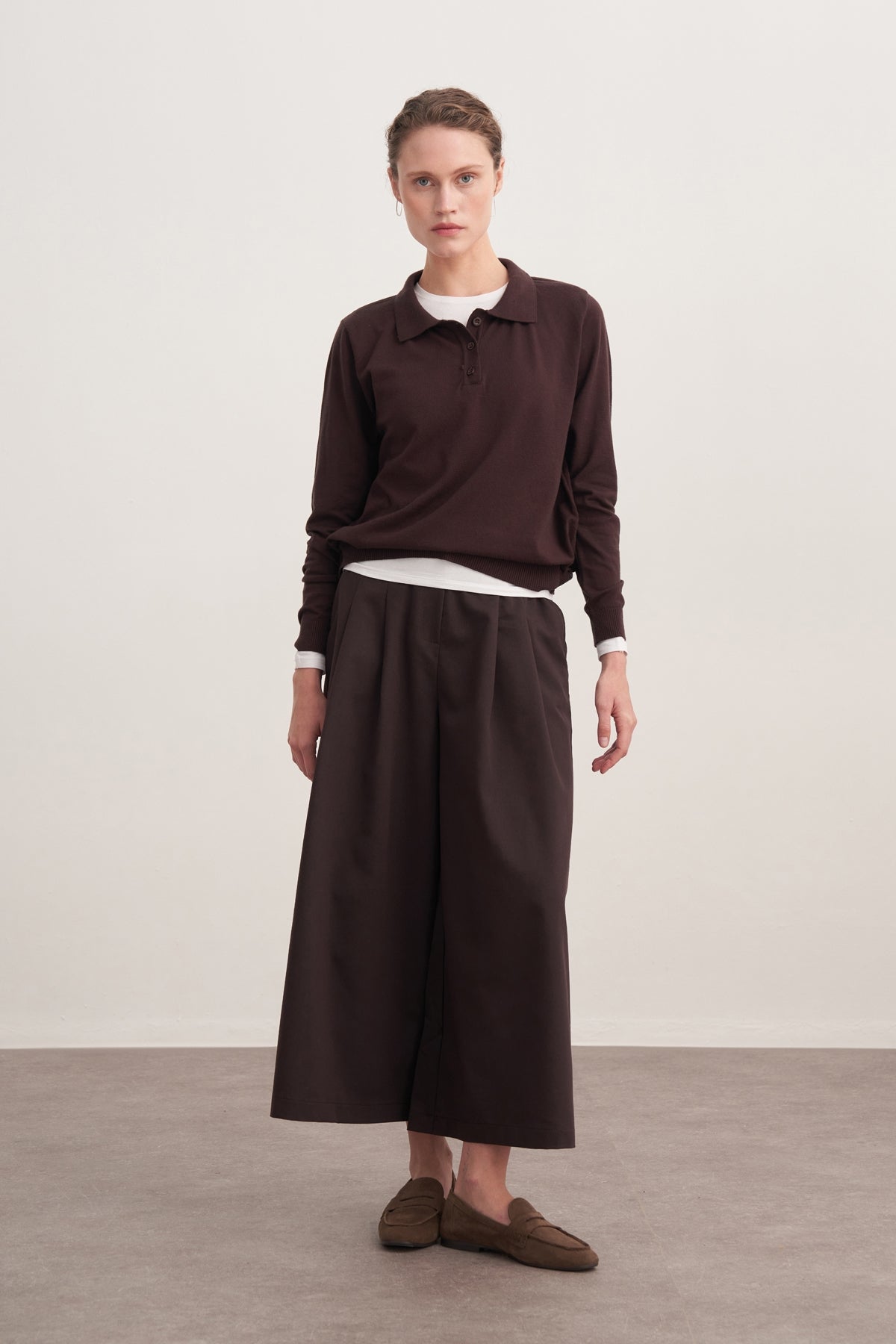 Kadın Polo Yaka Viskon Triko Kazak Kahve