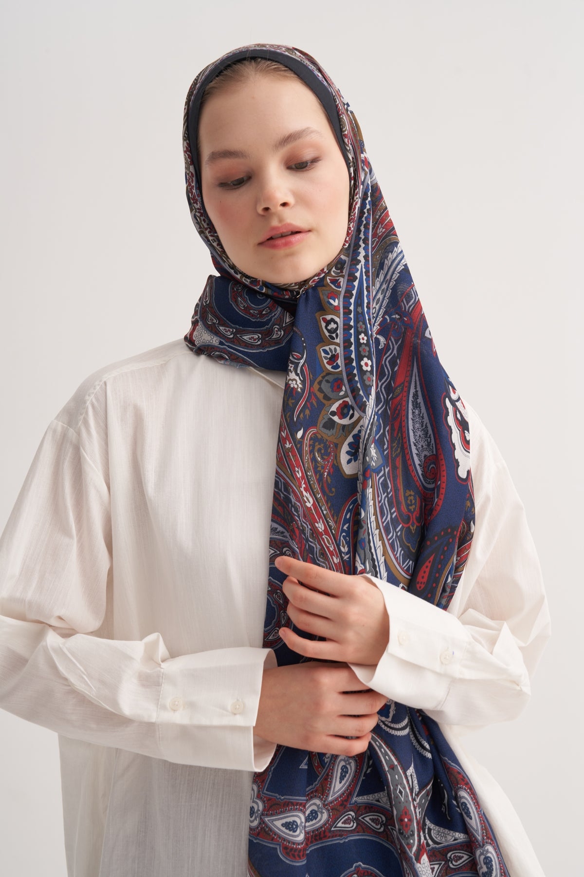 Kadın Poppy Desen Soft Şal Koyu Lacivert