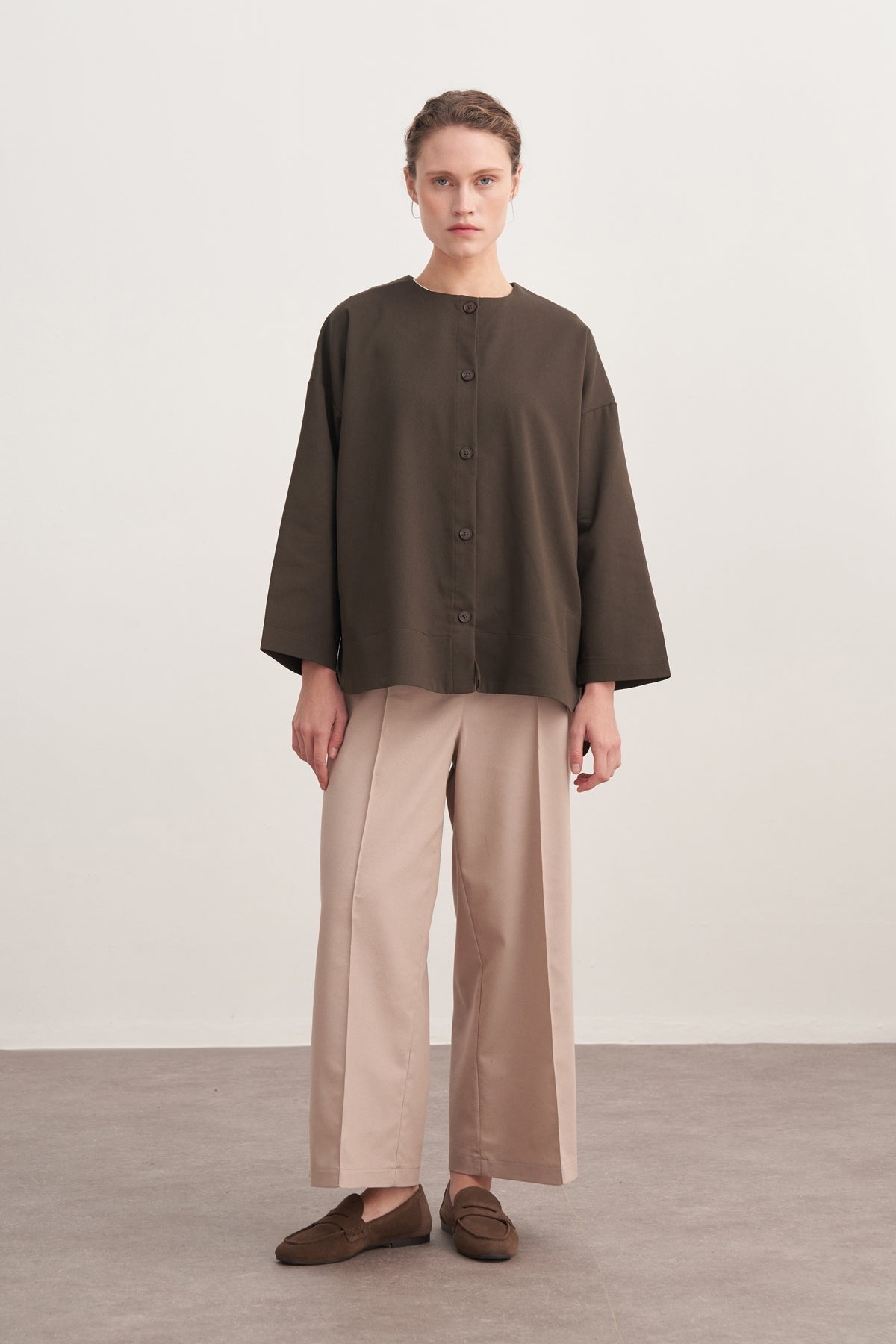 Kadın Gabardin Ceket Gömlek Koyu Haki