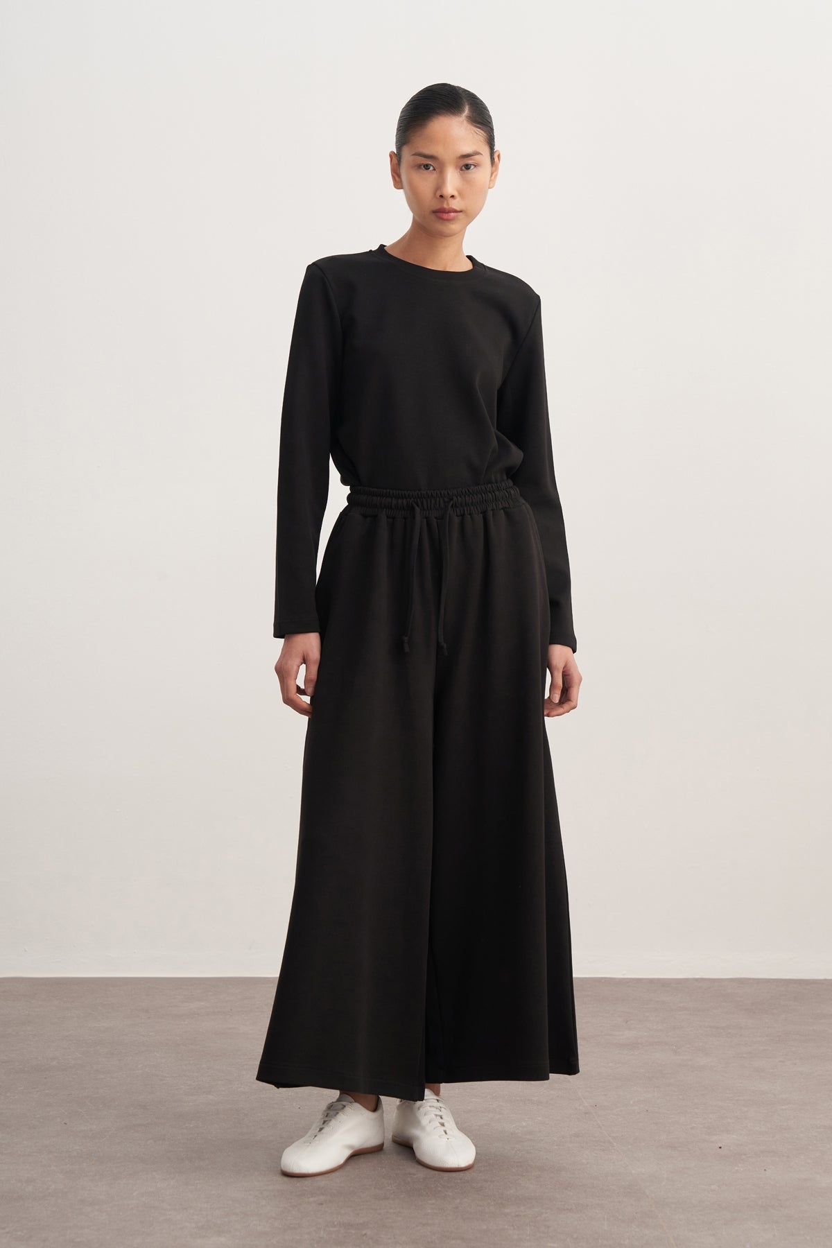 Kadın İnterlok Bol Paçalı Pantolon Siyah