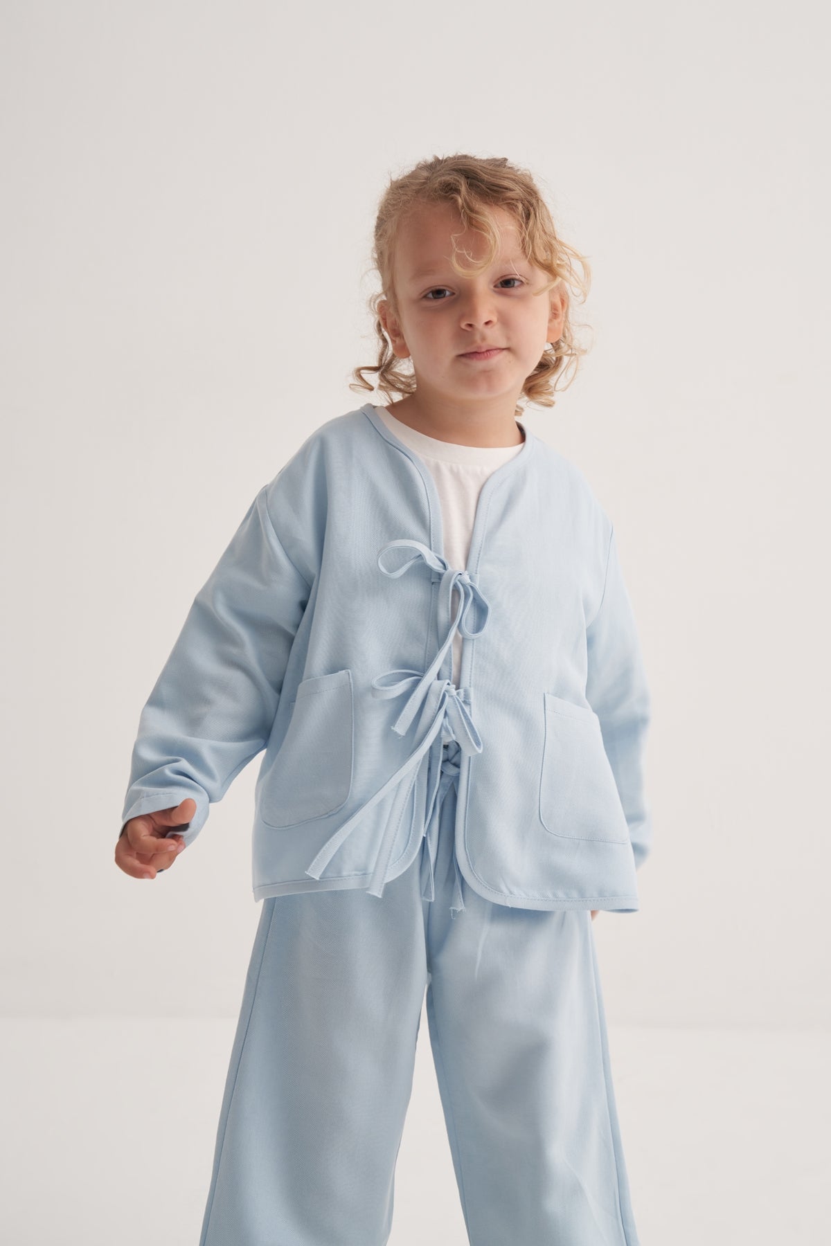 Unisex Çocuk Dökümlü Pamuklu Kimono Mavi