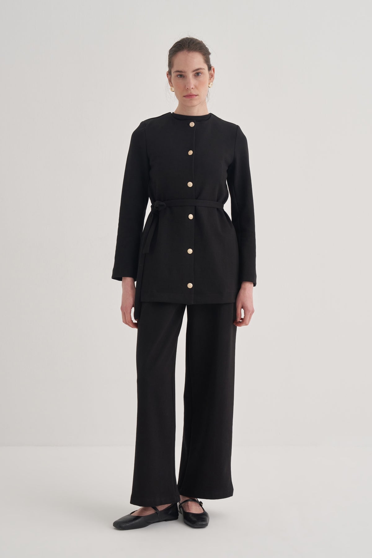 Kadın İnterlok Palazzo Pantolon Siyah