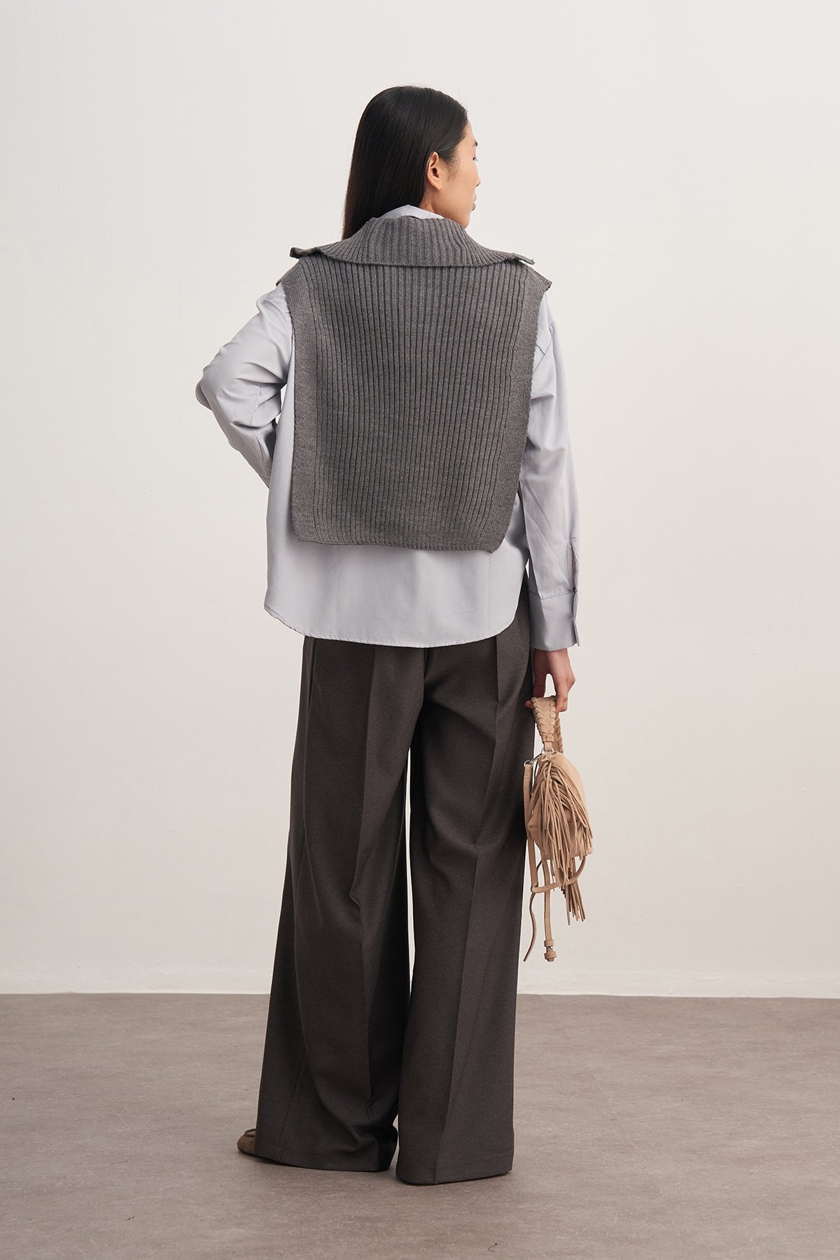 Kadın Düğmeli Triko Süveter Antrasit