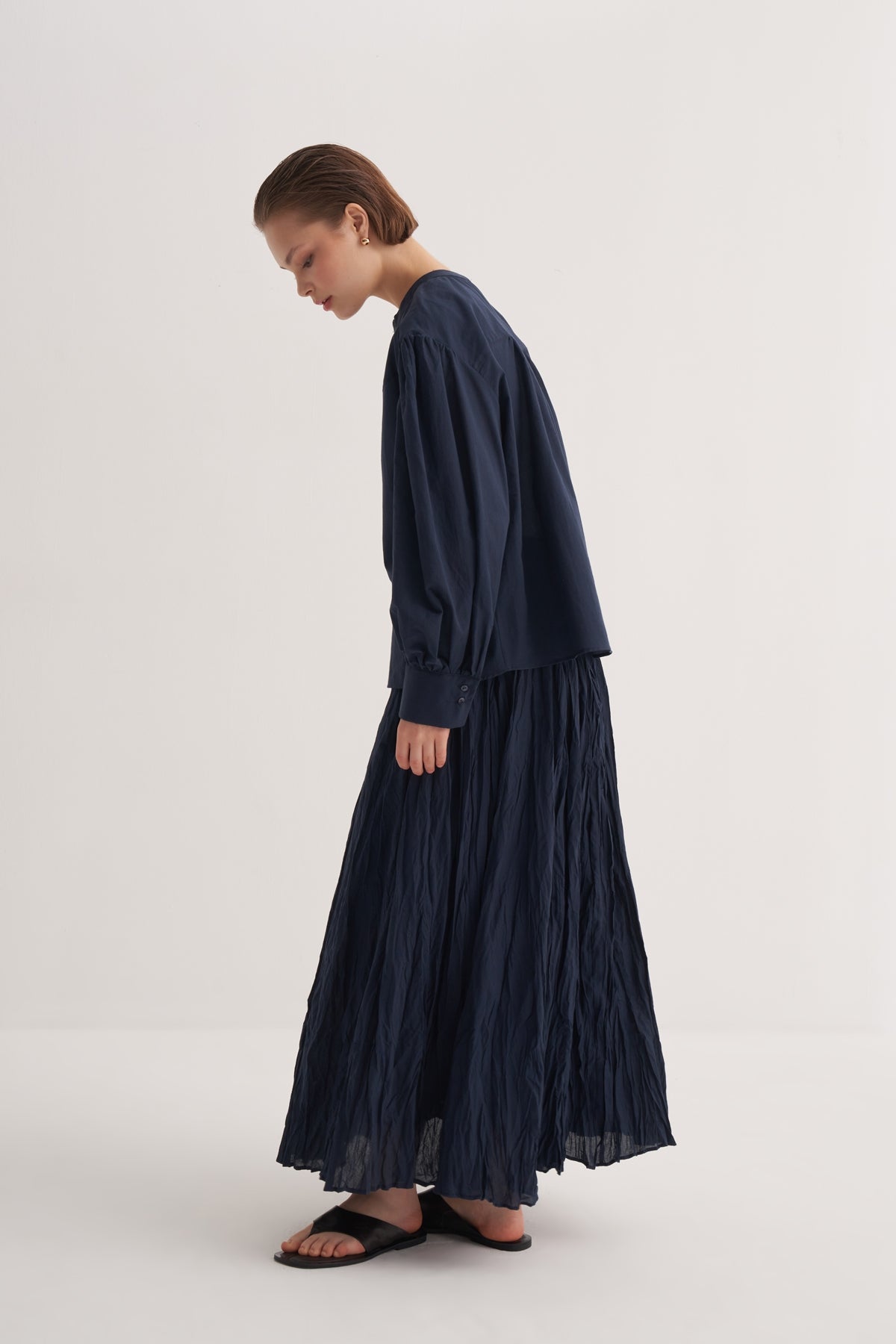 Kadın Pamuk Vual Bluz Lacivert