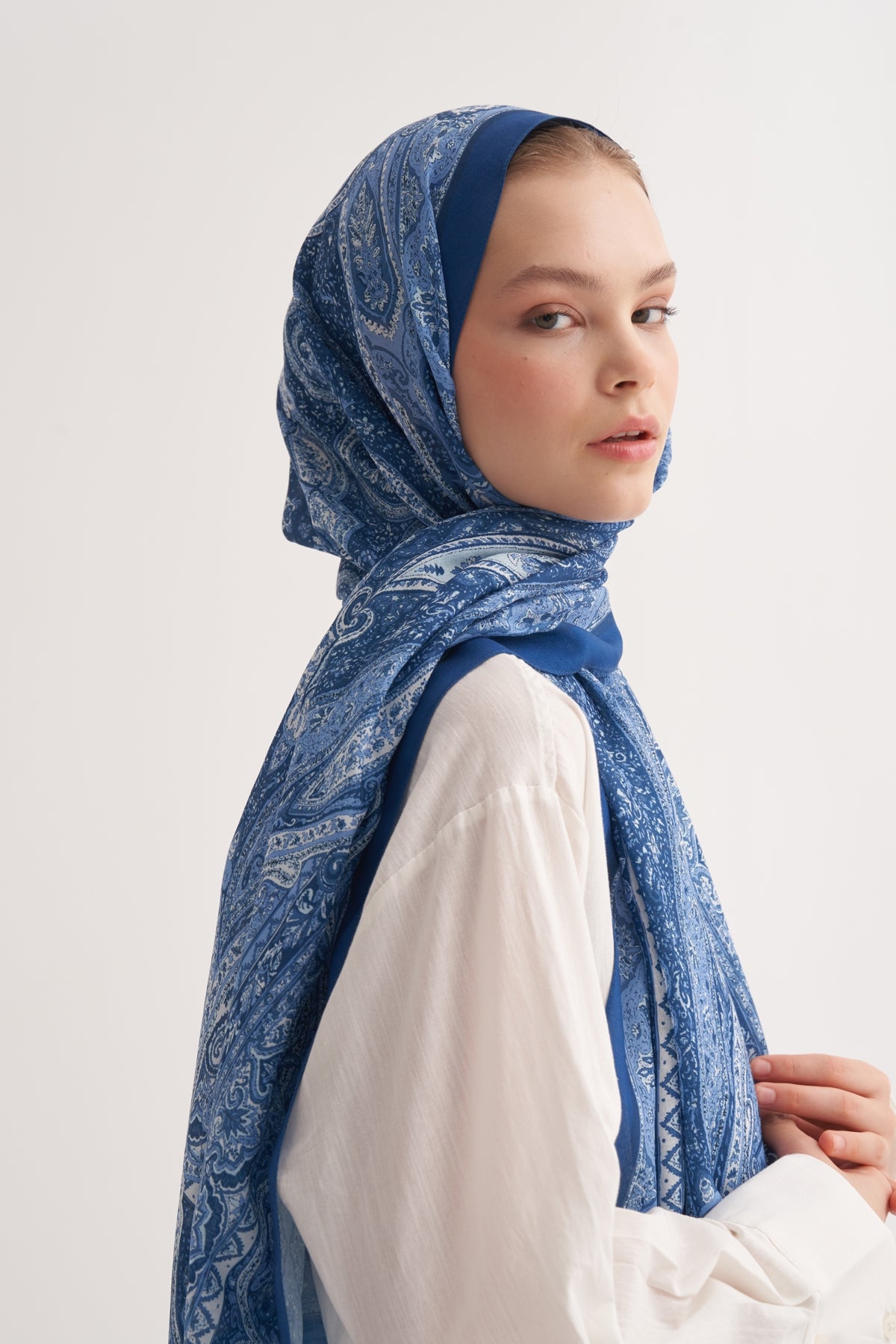 Kadın Violet Desen Soft Şal Mavi