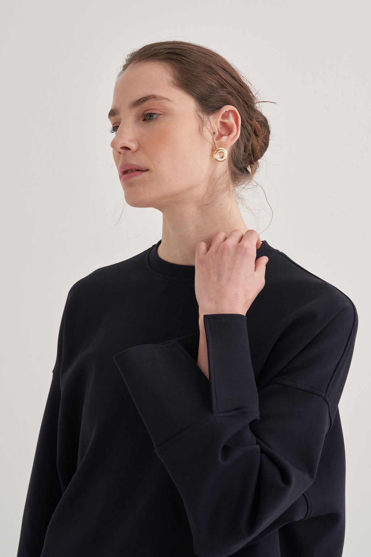 Kadın İnterlok Kol Detaylı Bluz Siyah