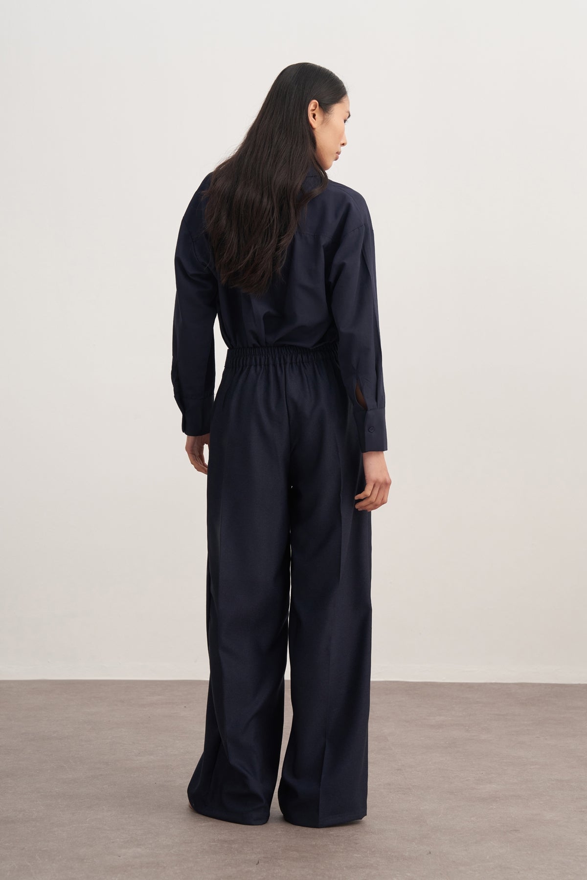 Kadın Dökümlü Pileli Palazzo Pantolon Lacivert