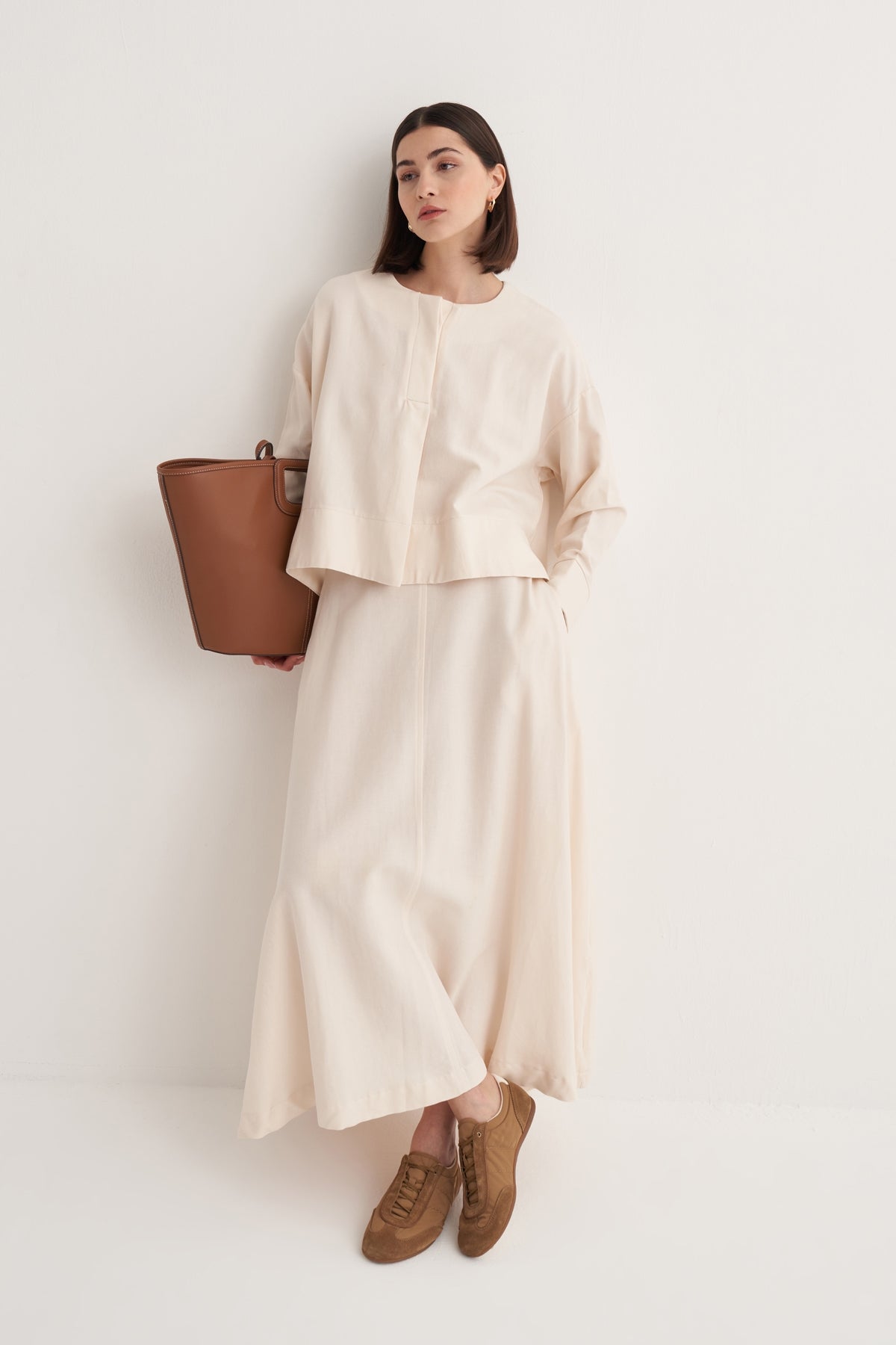 Kadın Dökümlü Pamuk Dikişli Volanlı Etek Kemik