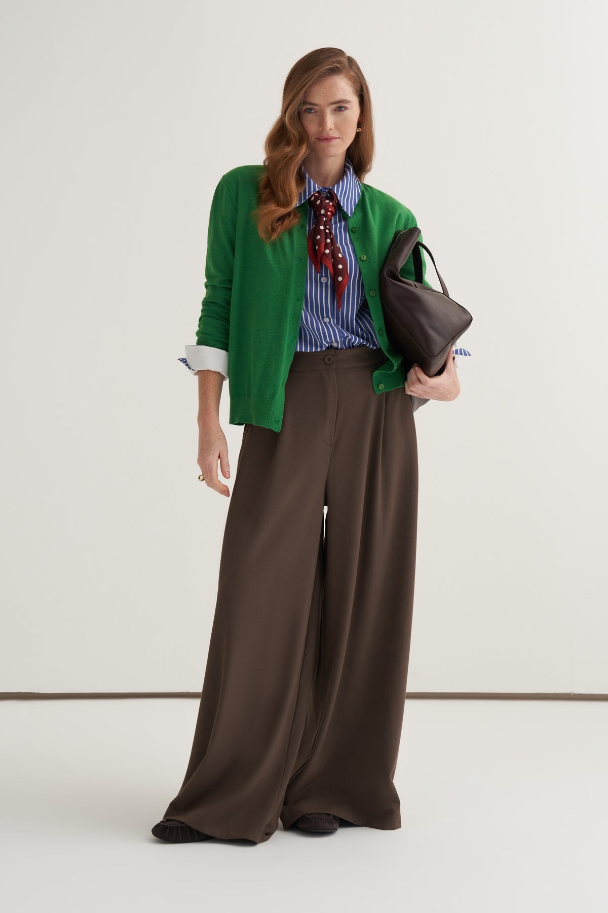 Kadın Çift Pileli Bol Paça Palazzo Pantolon Koyu Vizon