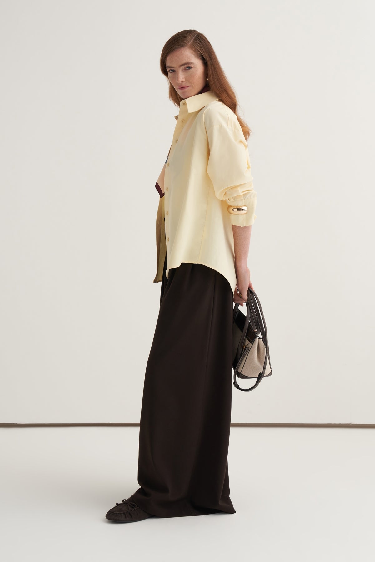 Kadın Poplin Kontrast Manşetli Gömlek Tereyağı