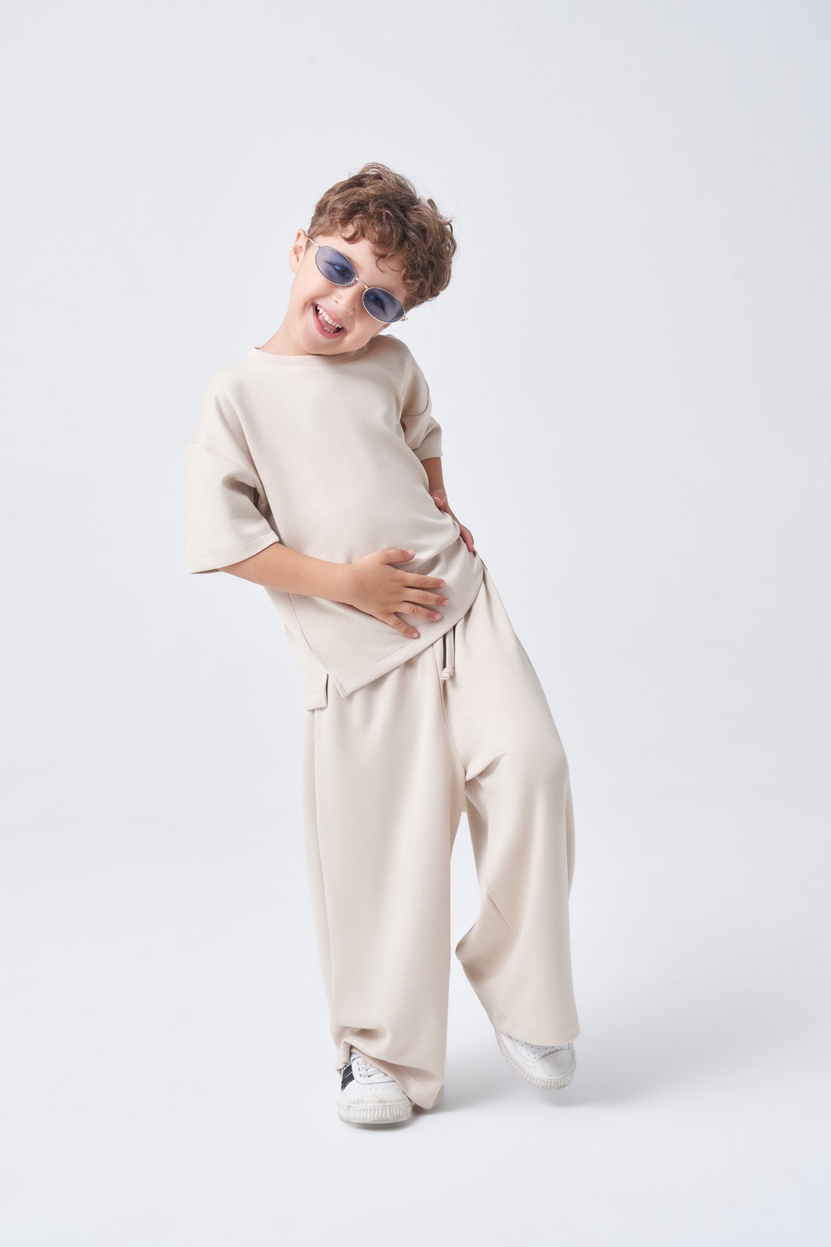 Unisex Çocuk Oversize Basic Takım Bej