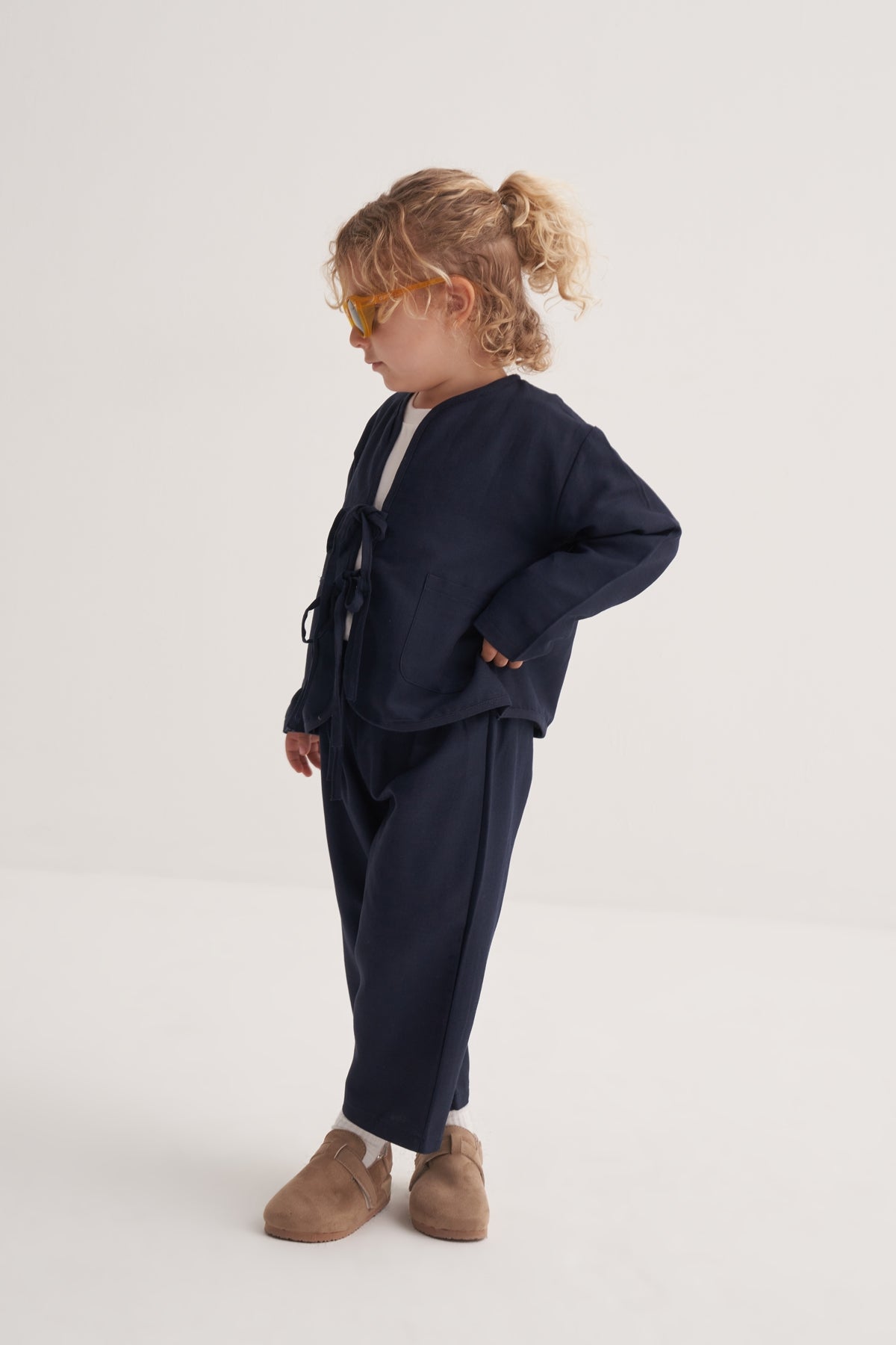 Unisex Çocuk Dökümlü Pamuklu Kimono Lacivert