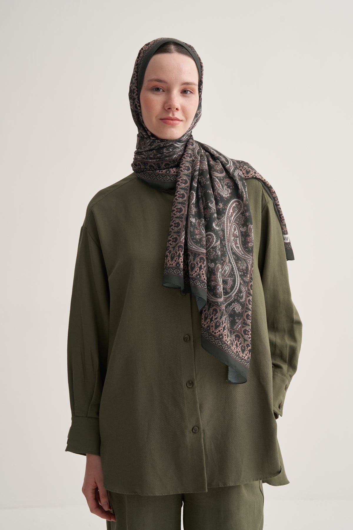 Kadın Soft Lily Desen Şal Haki