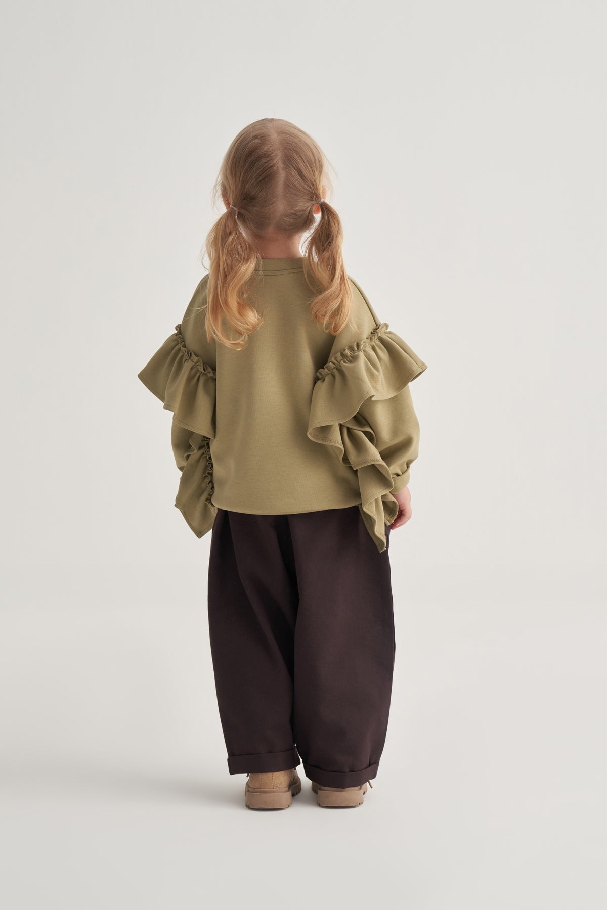 Unisex Çocuk İnterlok Fırfırlı Sweatshirt Yeşil