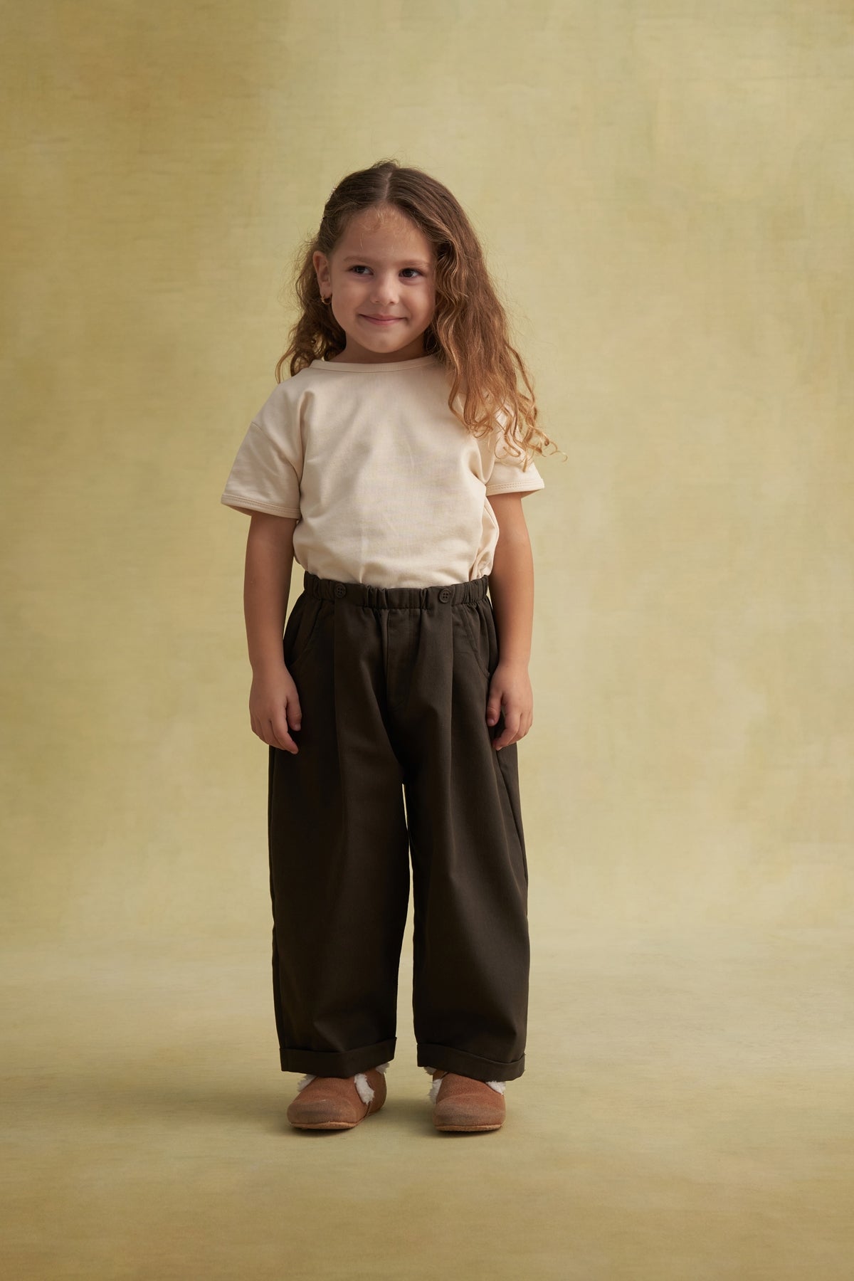 Unisex Çocuk Gabardin Pilili Pantolon Haki