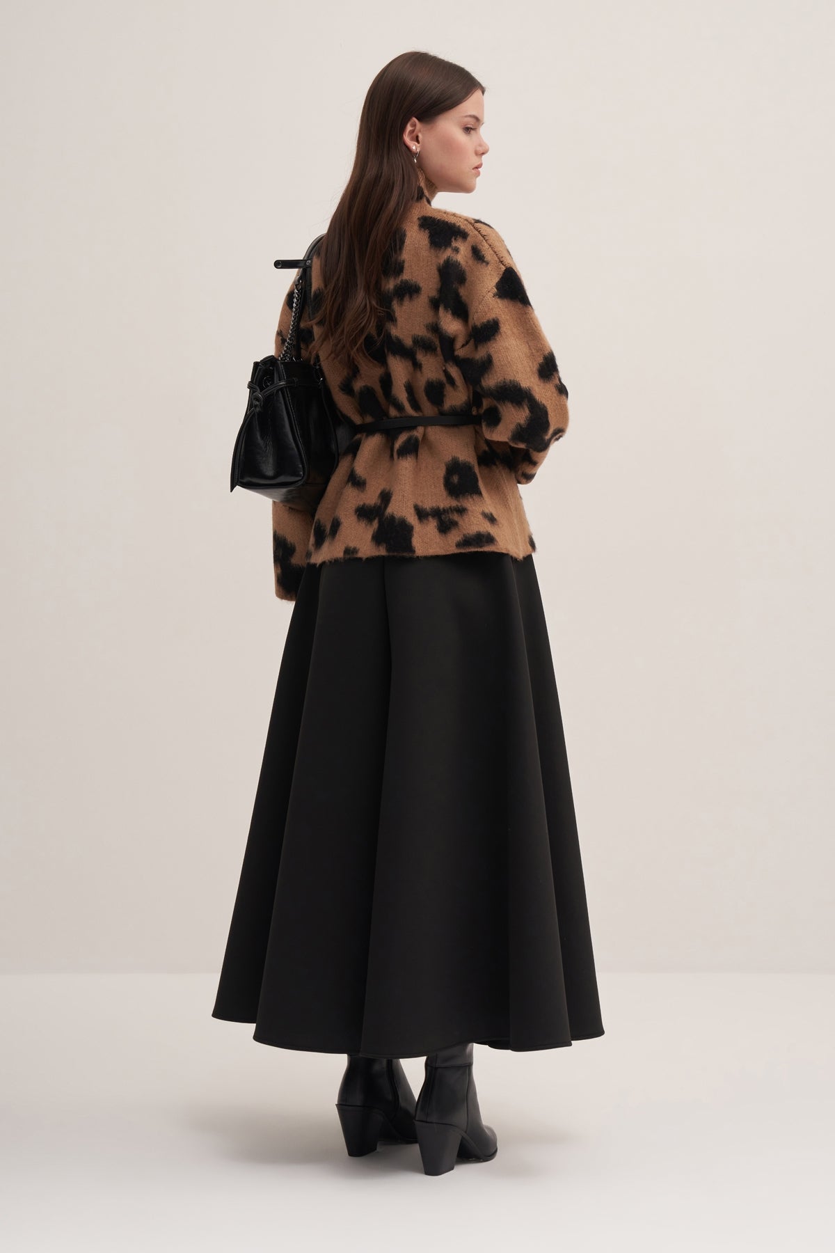 Kadın Leopar Desenli Triko Kazak Camel