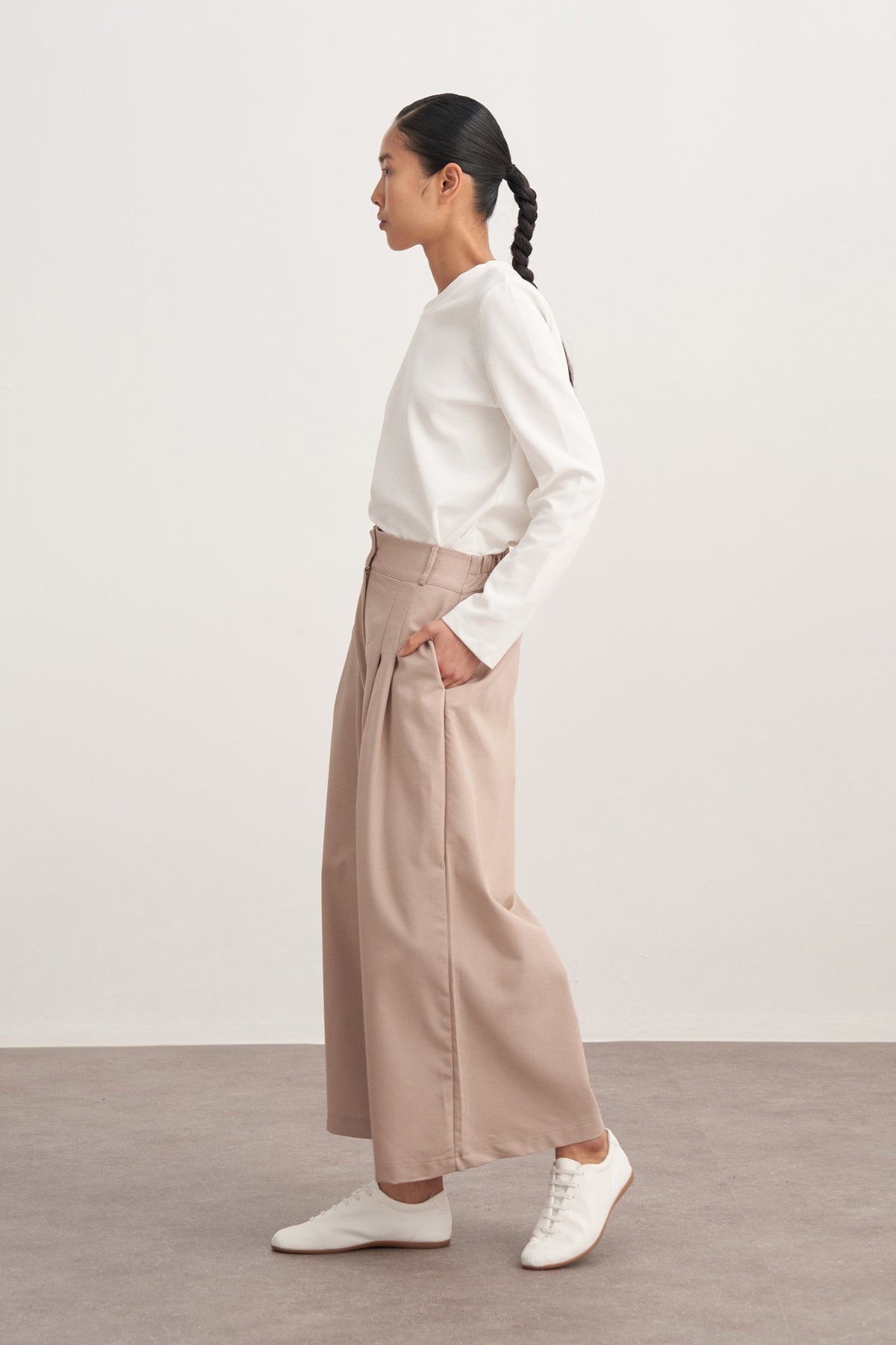 Kadın Gabardin Çift Pile Pantolon Bej