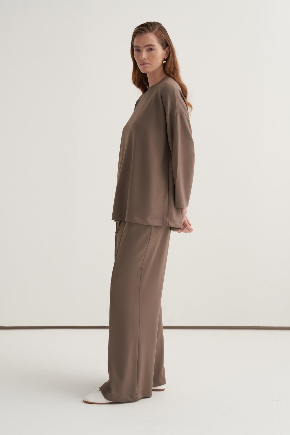 Kadın Basic Pantolonlu Sweat Takım Vizon