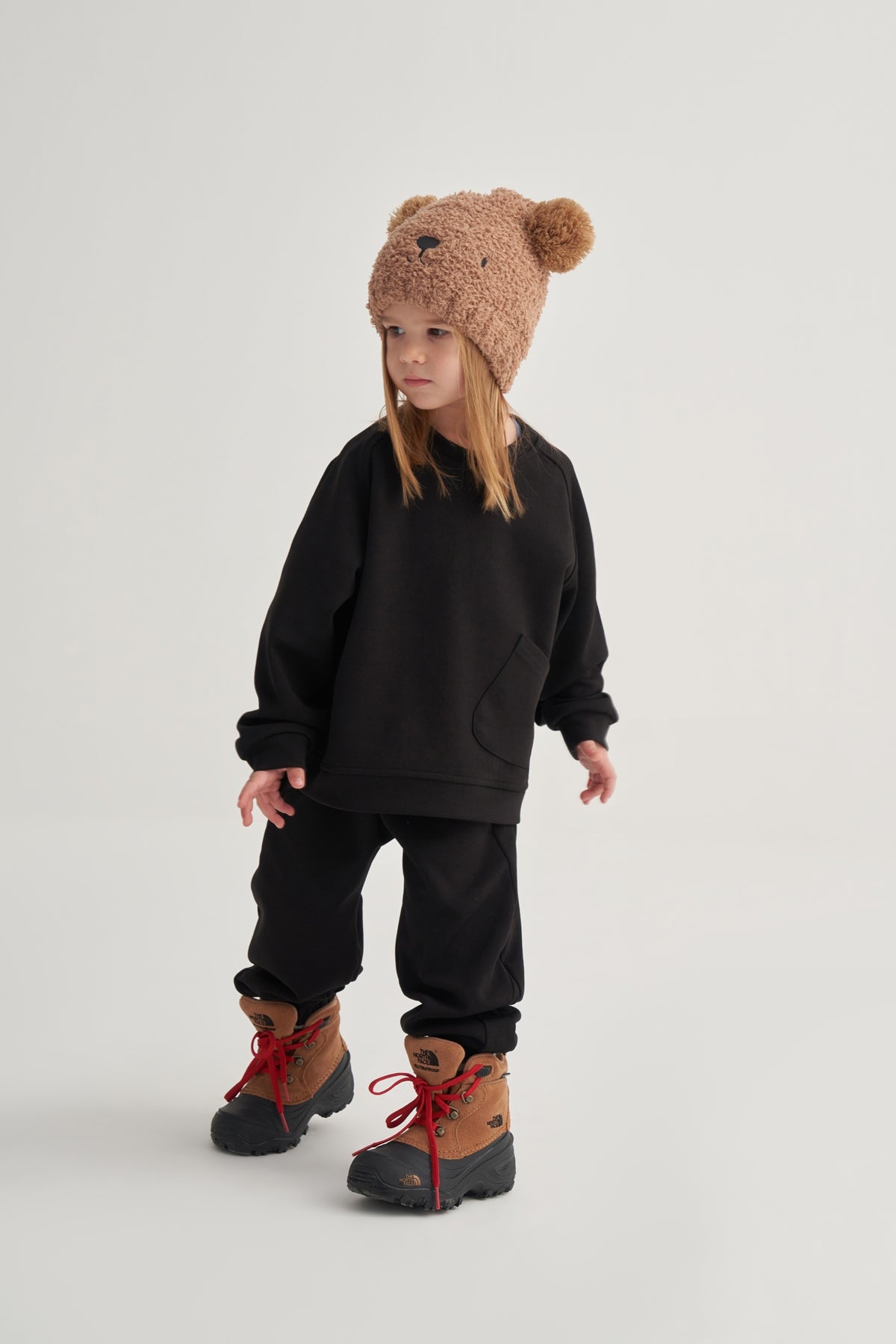 Unisex Çocuk İnterlok Dikiş Detaylı İkili Takım Siyah