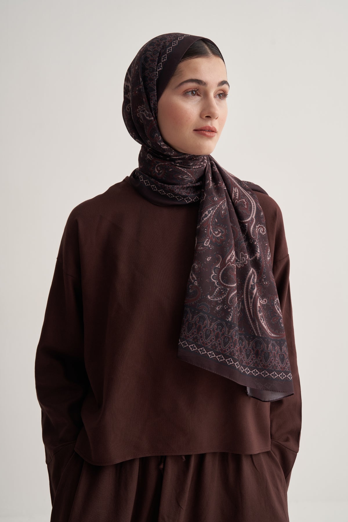 Kadın Soft Lily Desen Şal Acı Kahve