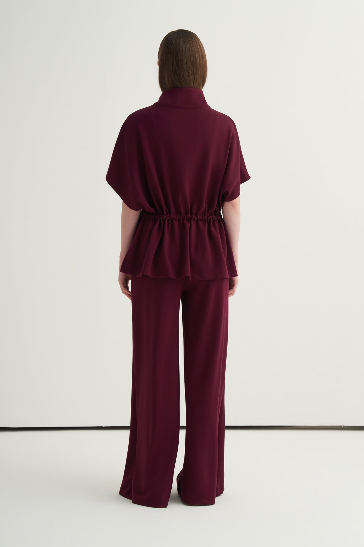 Kadın Oversize Yelek Bol Paça Pantolon Takım Bordo