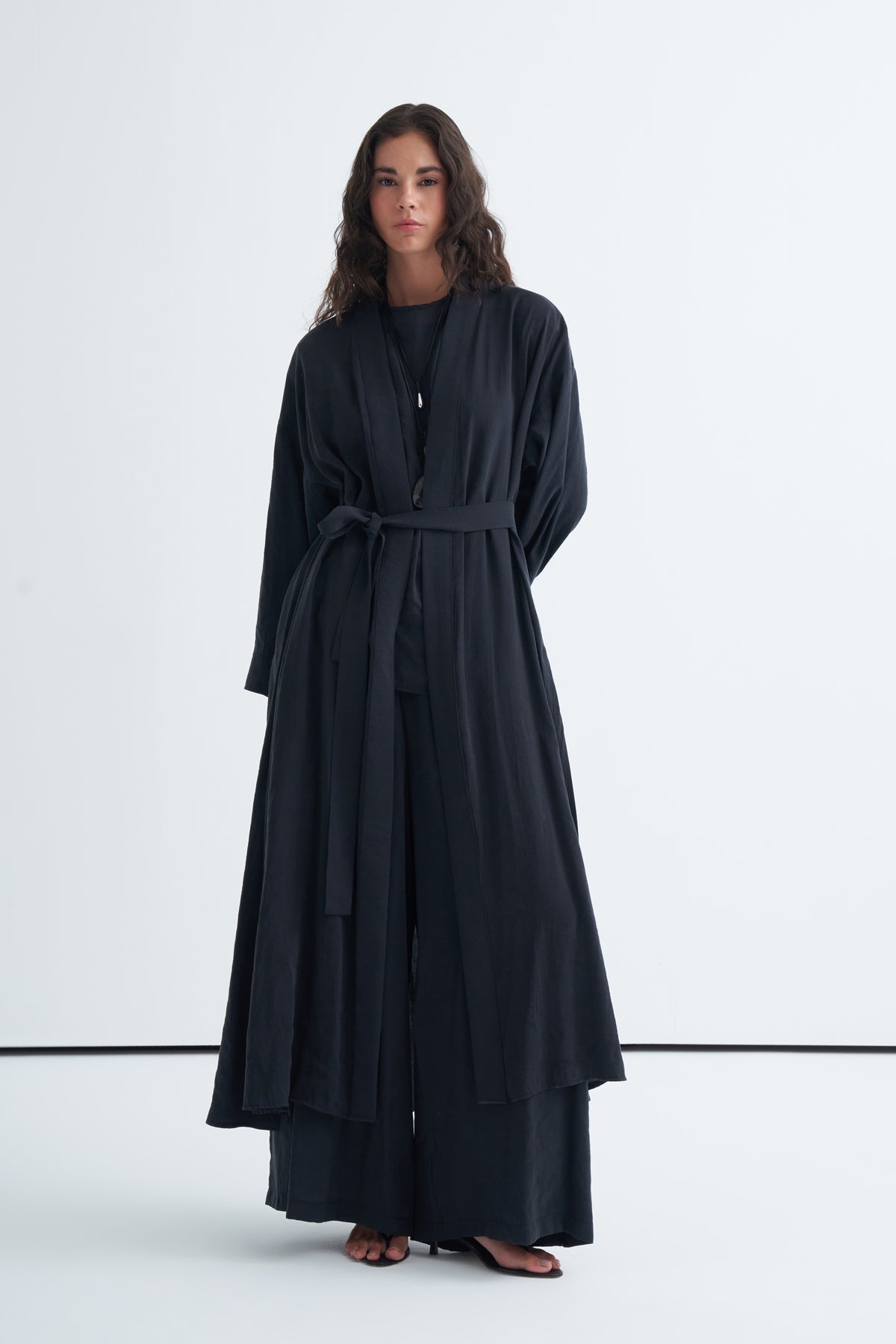 Modal 3'lü Pantolon Bluzlu Abaya Takım Siyah