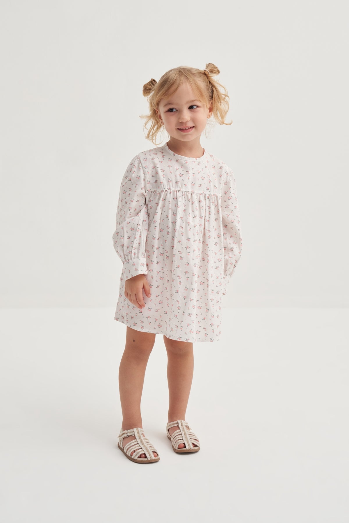 Kız Çocuk Poplin Elbise Pembe Çıtır Çiçek Desenli