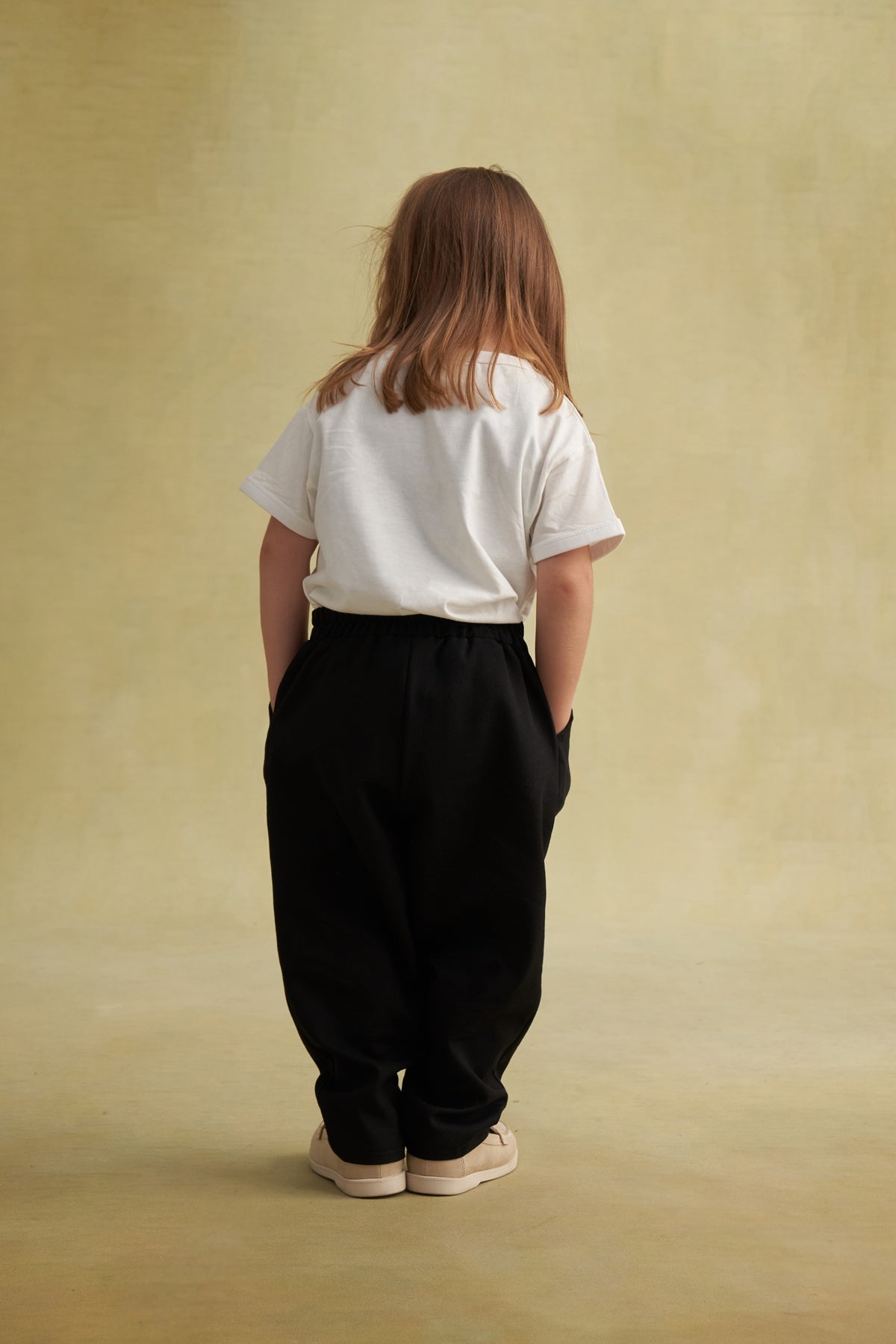 Unisex Çocuk Gabardin Bel Lastikli Pantolon Siyah