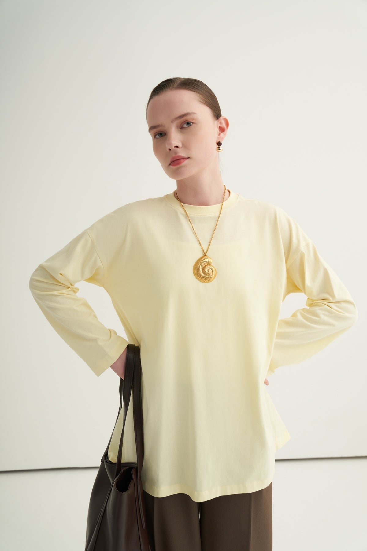 Kadın Basic Uzun Kollu Sweat Tereyağı