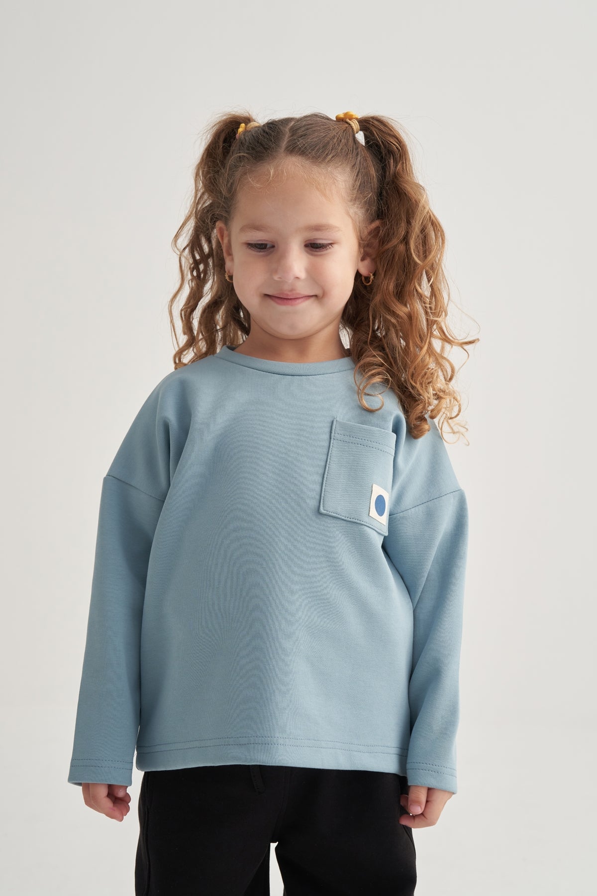 Unisex Çocuk İnterlok Cepli Sweat Mavi