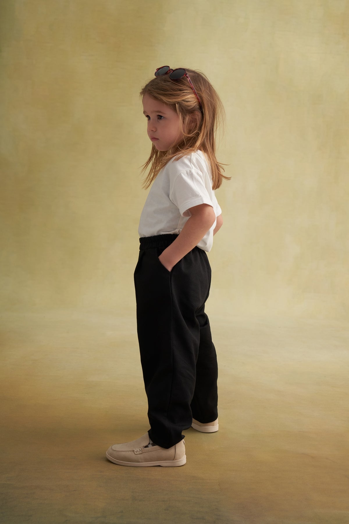 Unisex Çocuk Gabardin Bel Lastikli Pantolon Siyah