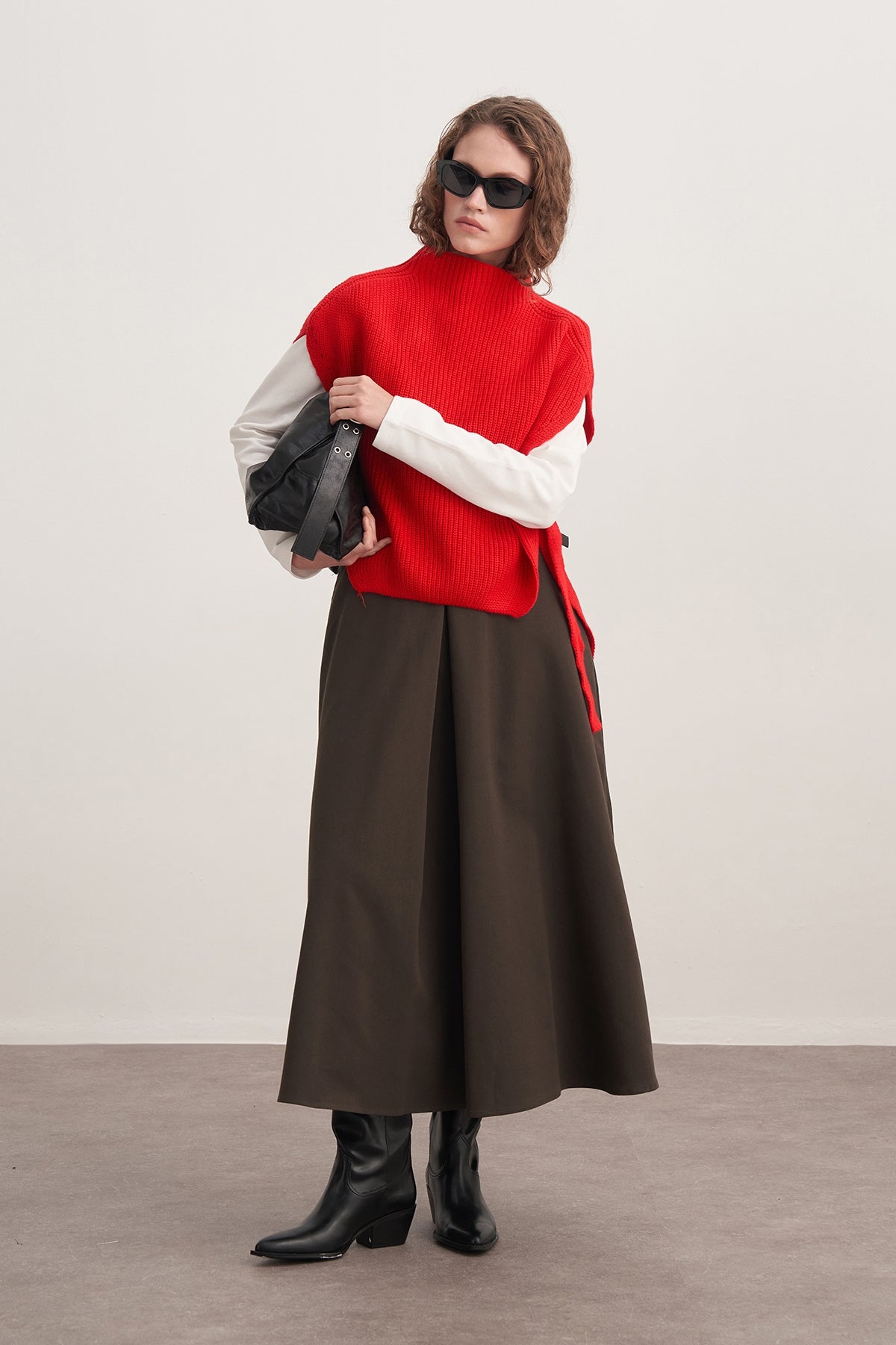 Kadın Bağlama Detaylı Triko Süveter Kırmızı