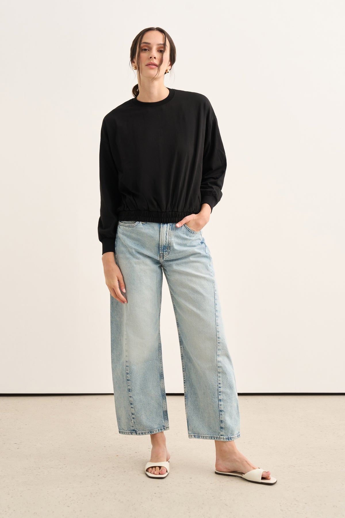 Kadın Beli Lastikli Sweat Siyah