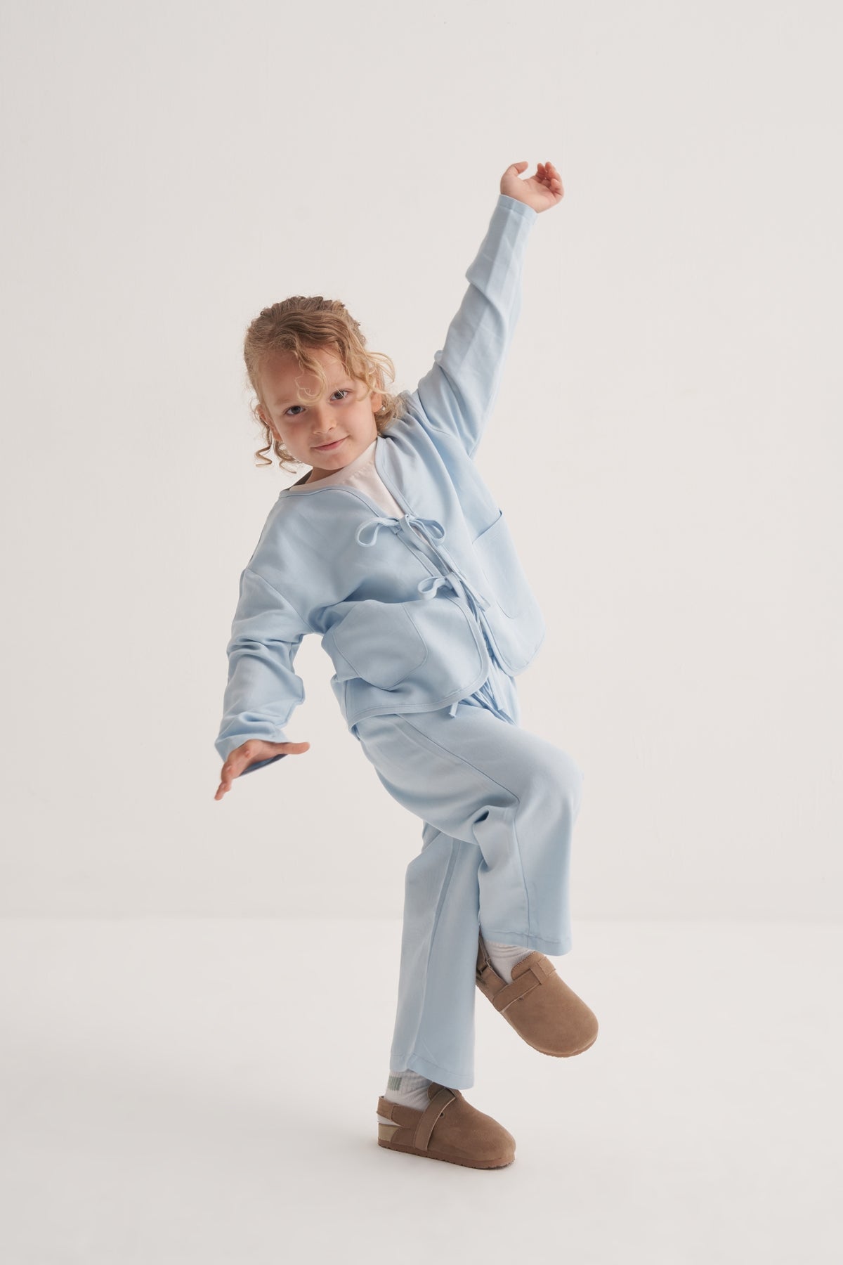 Unisex Çocuk Dökümlü Pamuklu Kimono Mavi