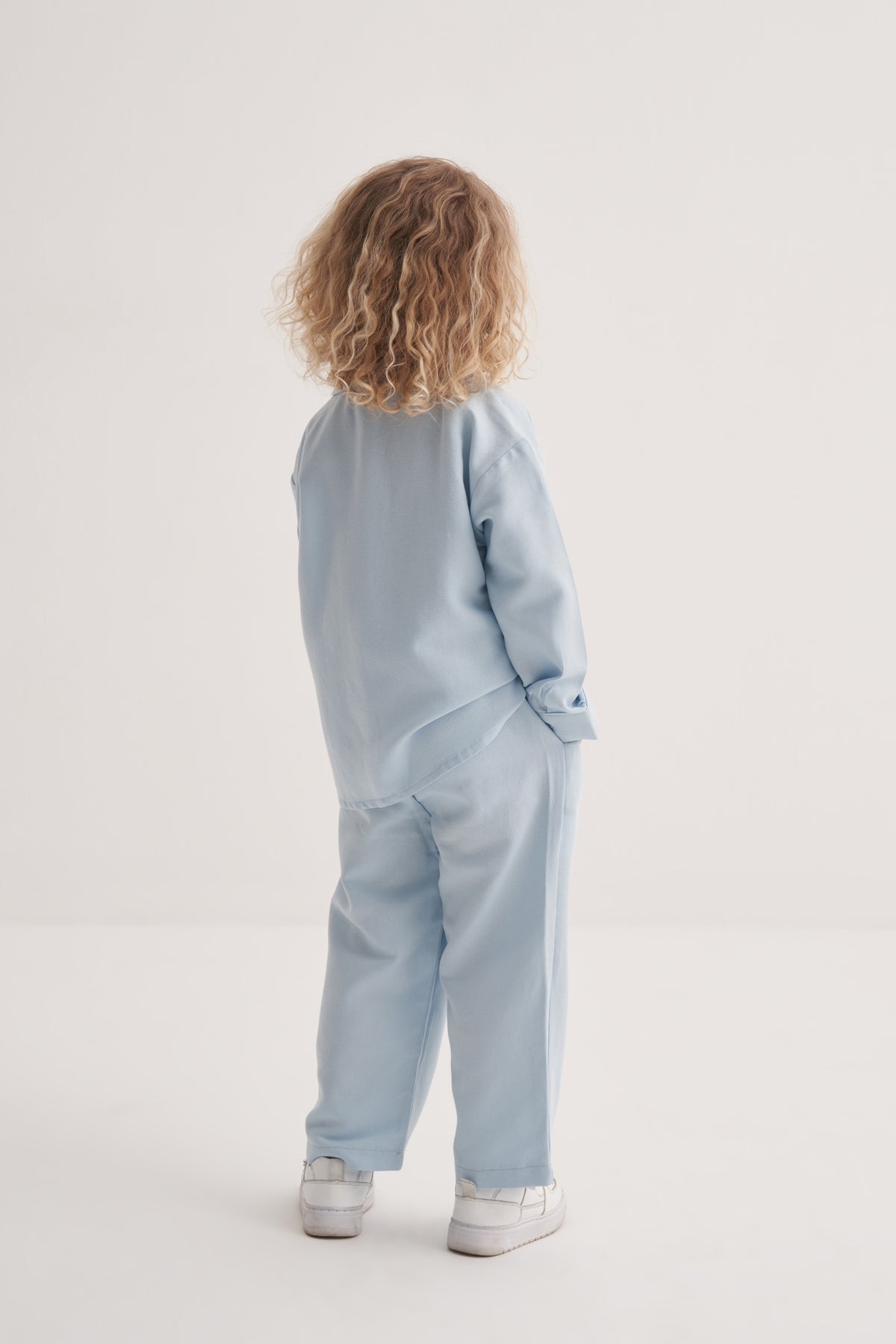 Unisex Çocuk Dökümlü Pamuklu Düğmeli Pantolon Mavi