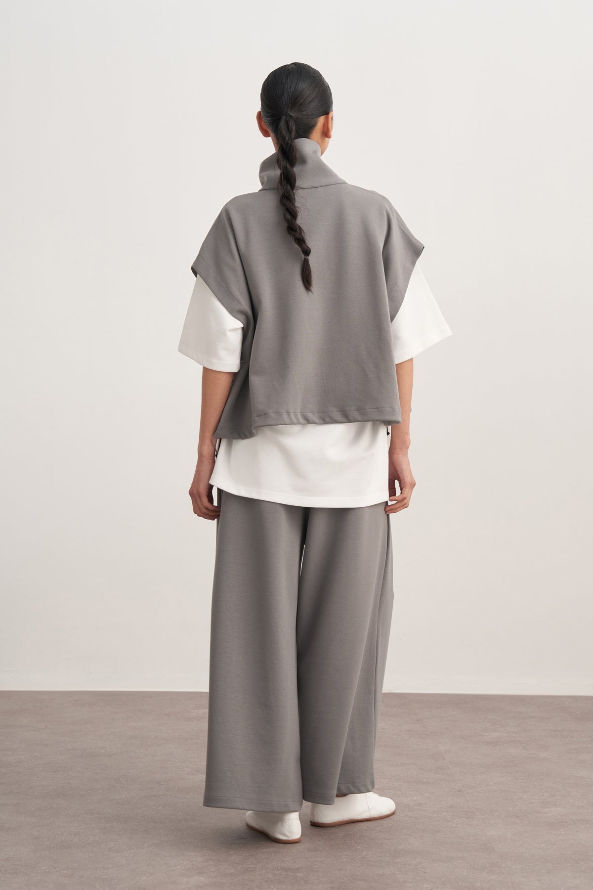 Kadın İnterlok Bol Paçalı Pantolon Füme