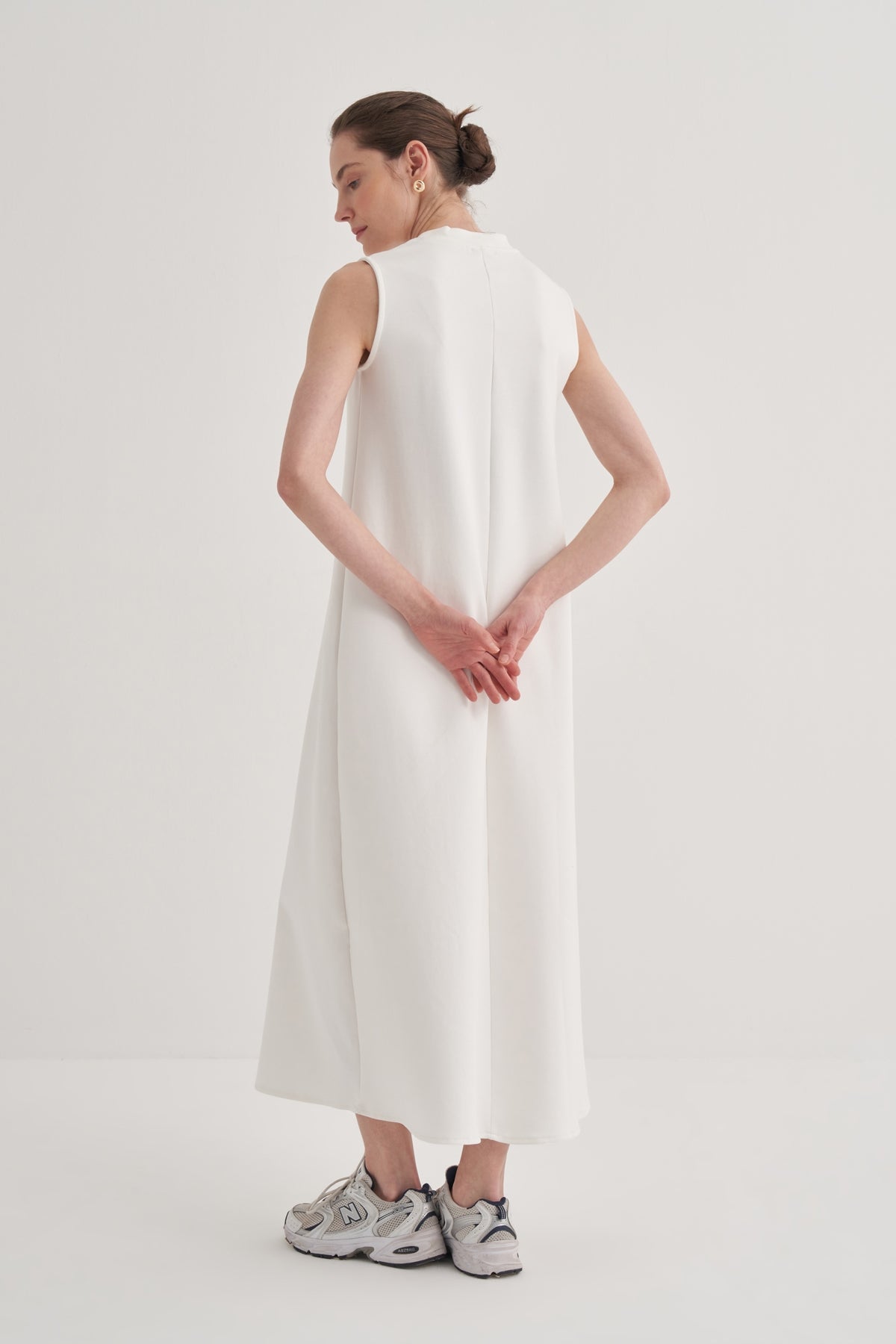 Kadın İnterlok Sıfır Kol Elbise Ekru