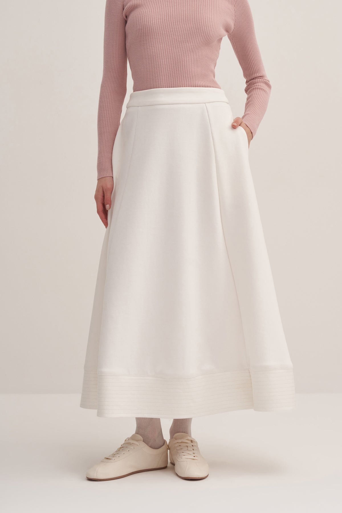 Kadın İnterlok Parçalı Volanlı Etek Ekru