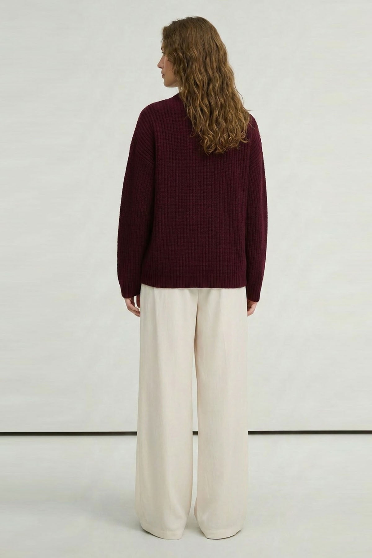Kadın Oversize Triko Kazak Bordo