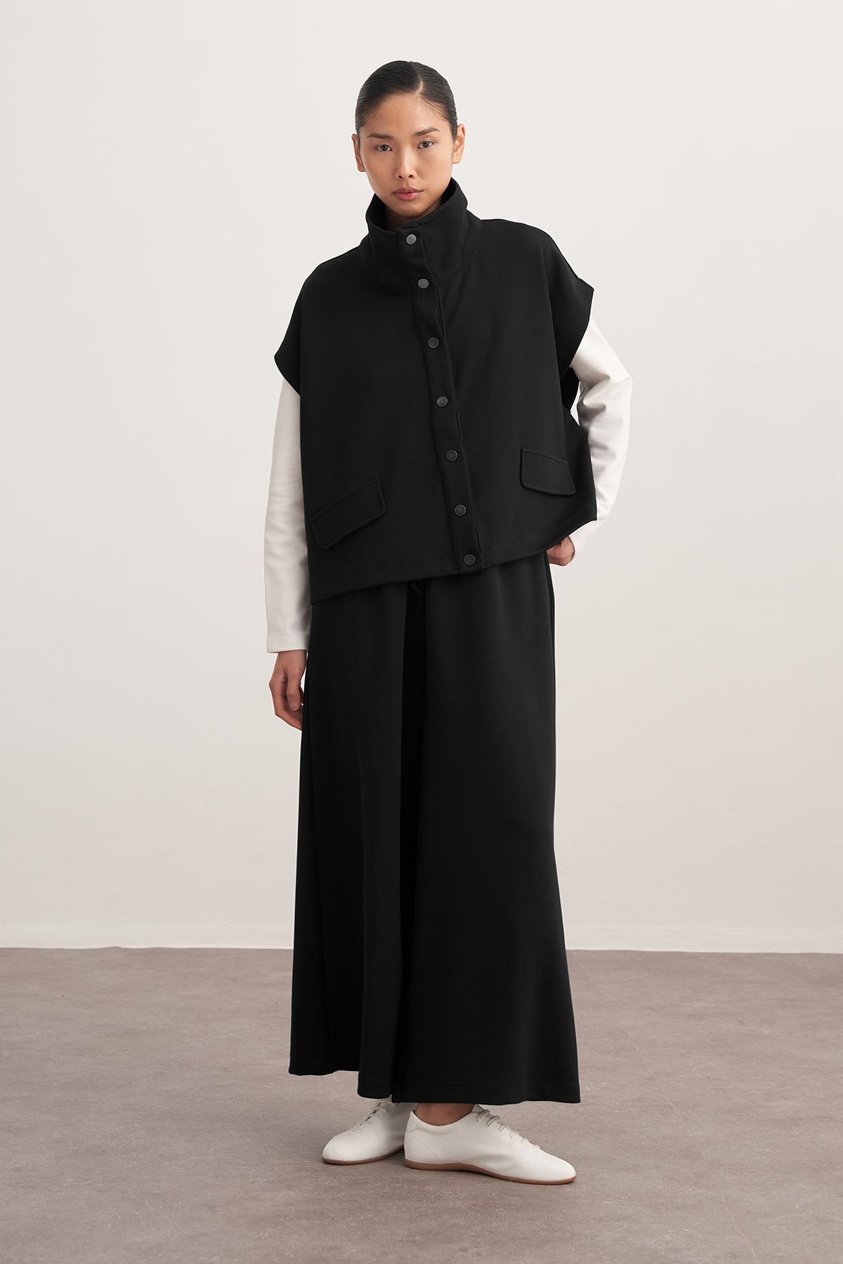 Kadın İnterlok Yüksek Yaka Yelek Pantolon Takım Siyah