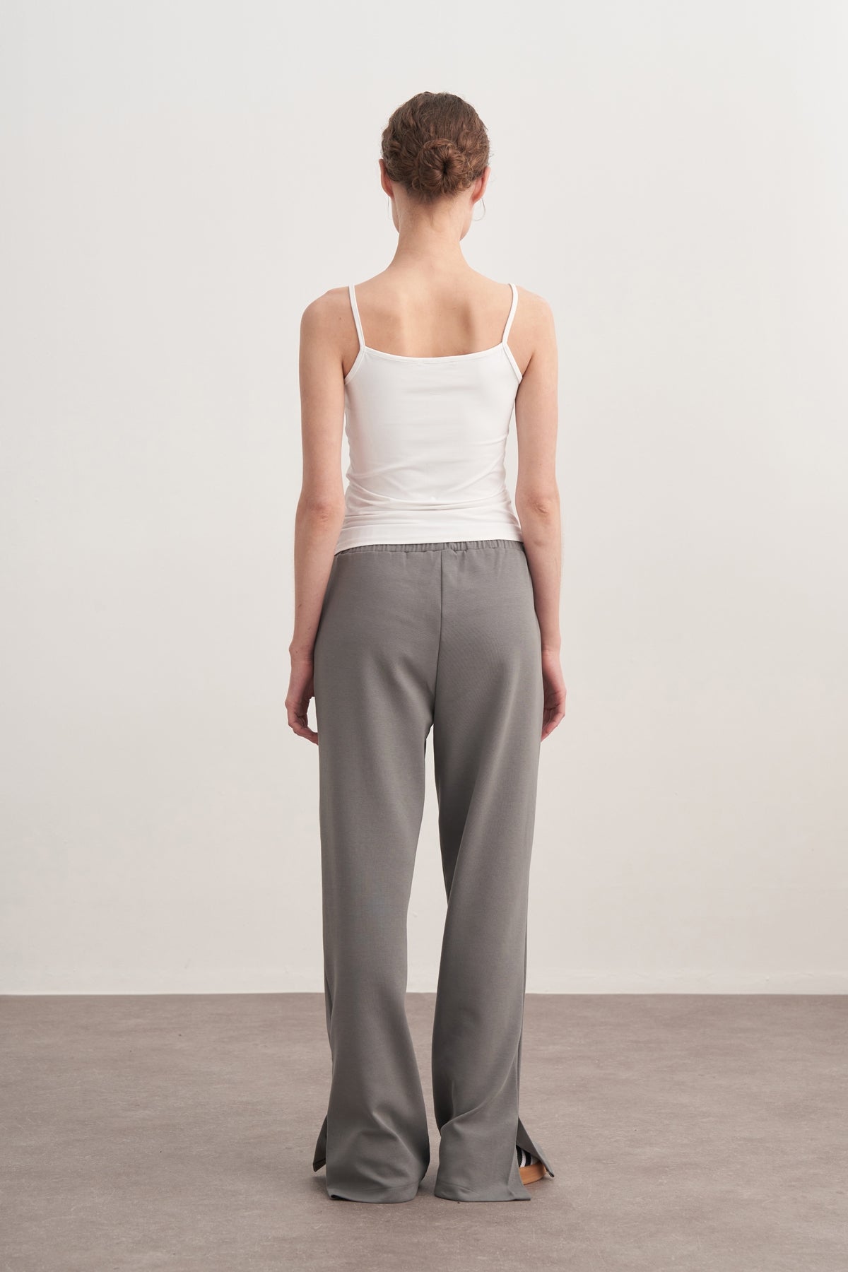 Kadın İnterlok Yandan Yırtmaçlı Palazzo Pantolon Füme