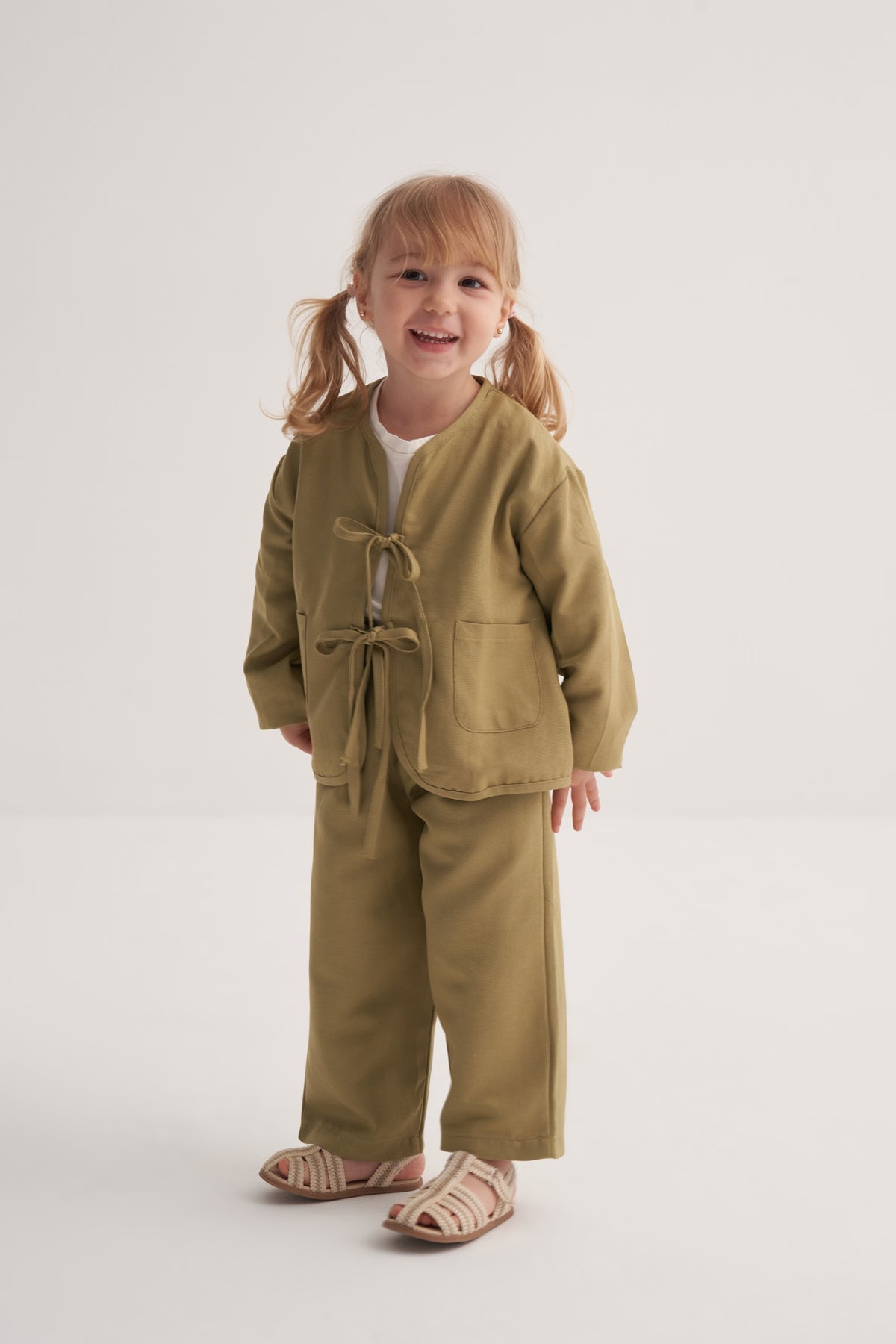 Unisex Çocuk Dökümlü Pamuklu Kimono Yeşil