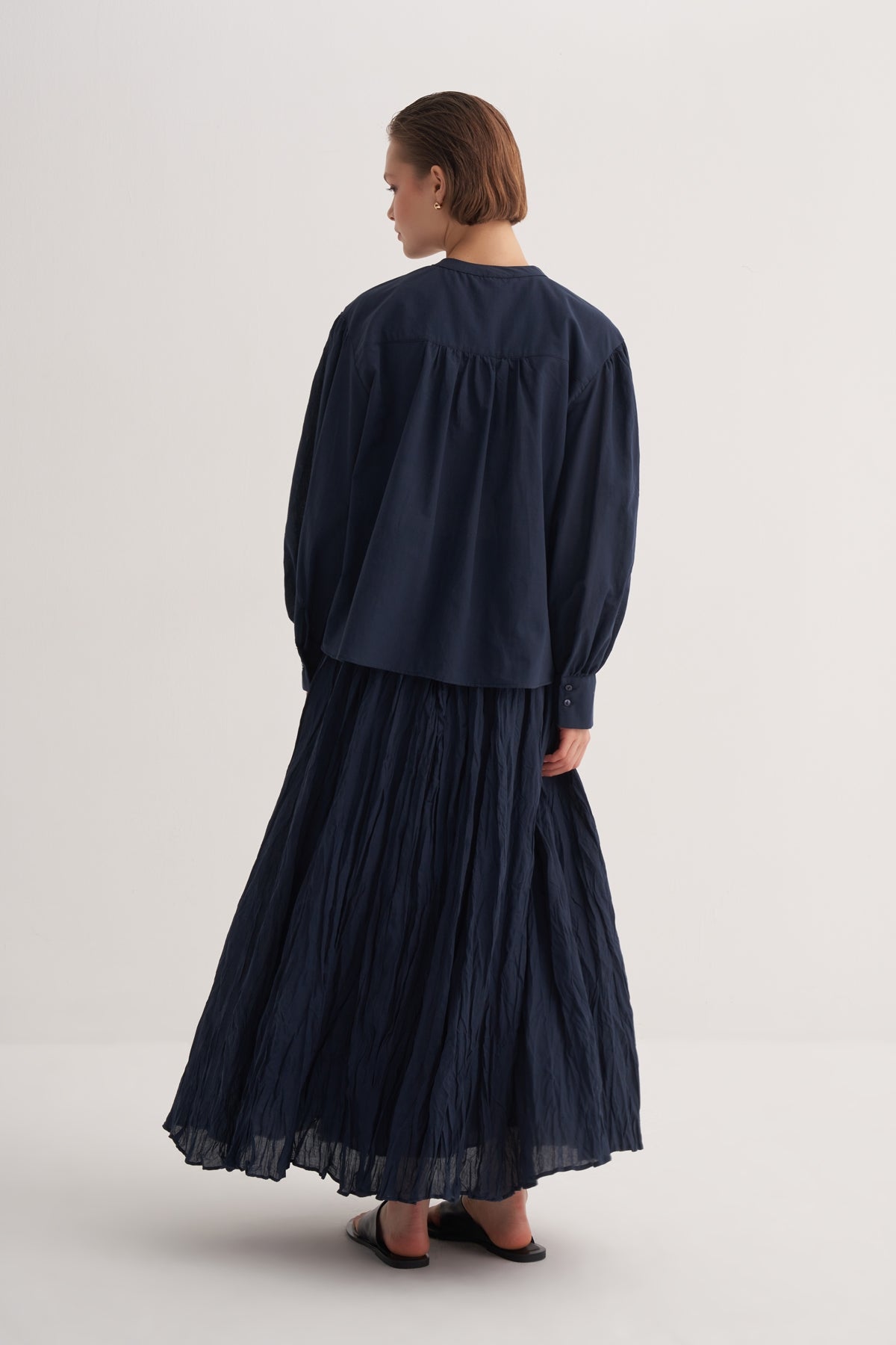 Kadın Pamuk Vual Bluz Lacivert