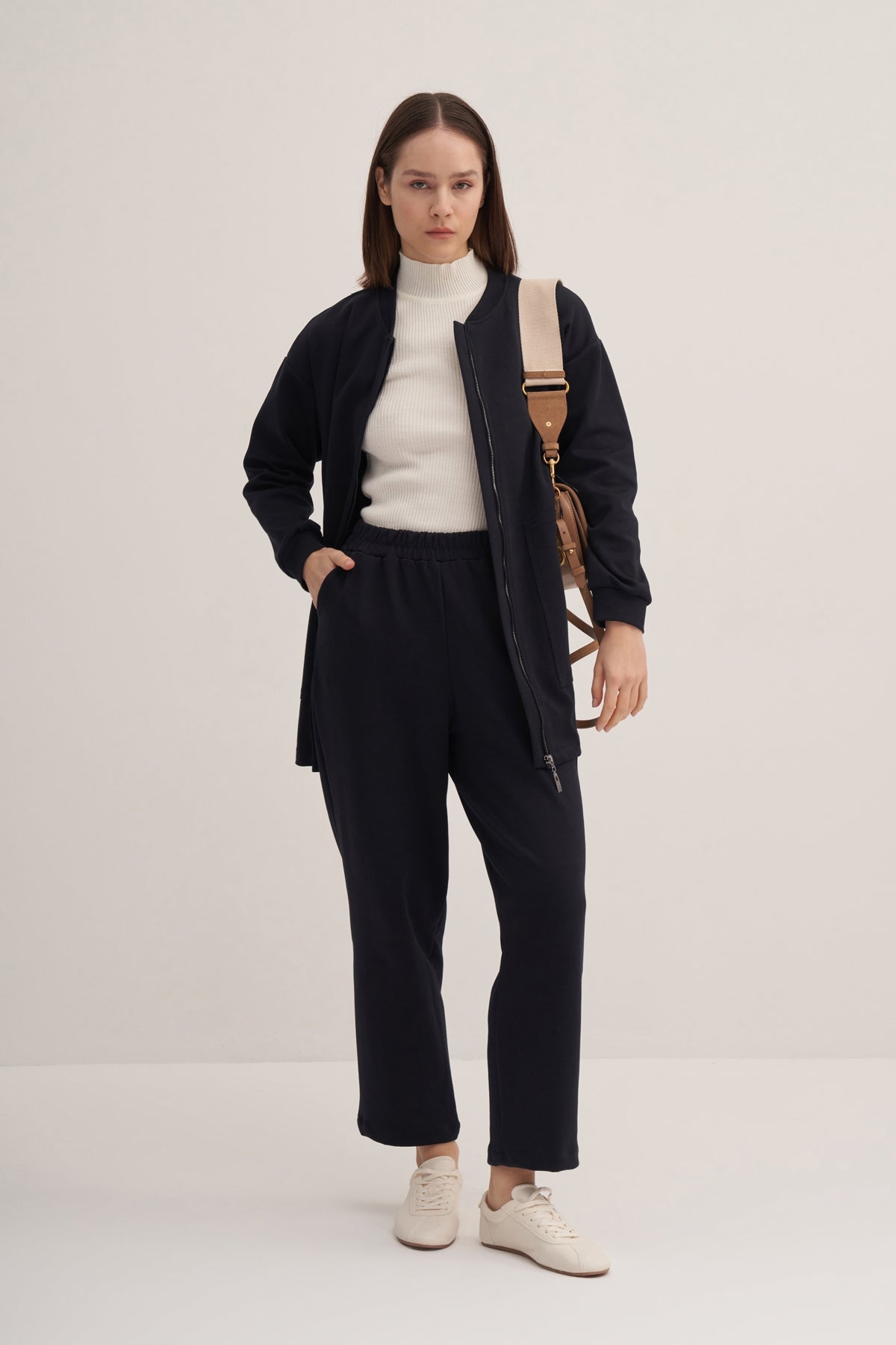 Kadın İnterlok Düz Kesim Pantolon Lacivert