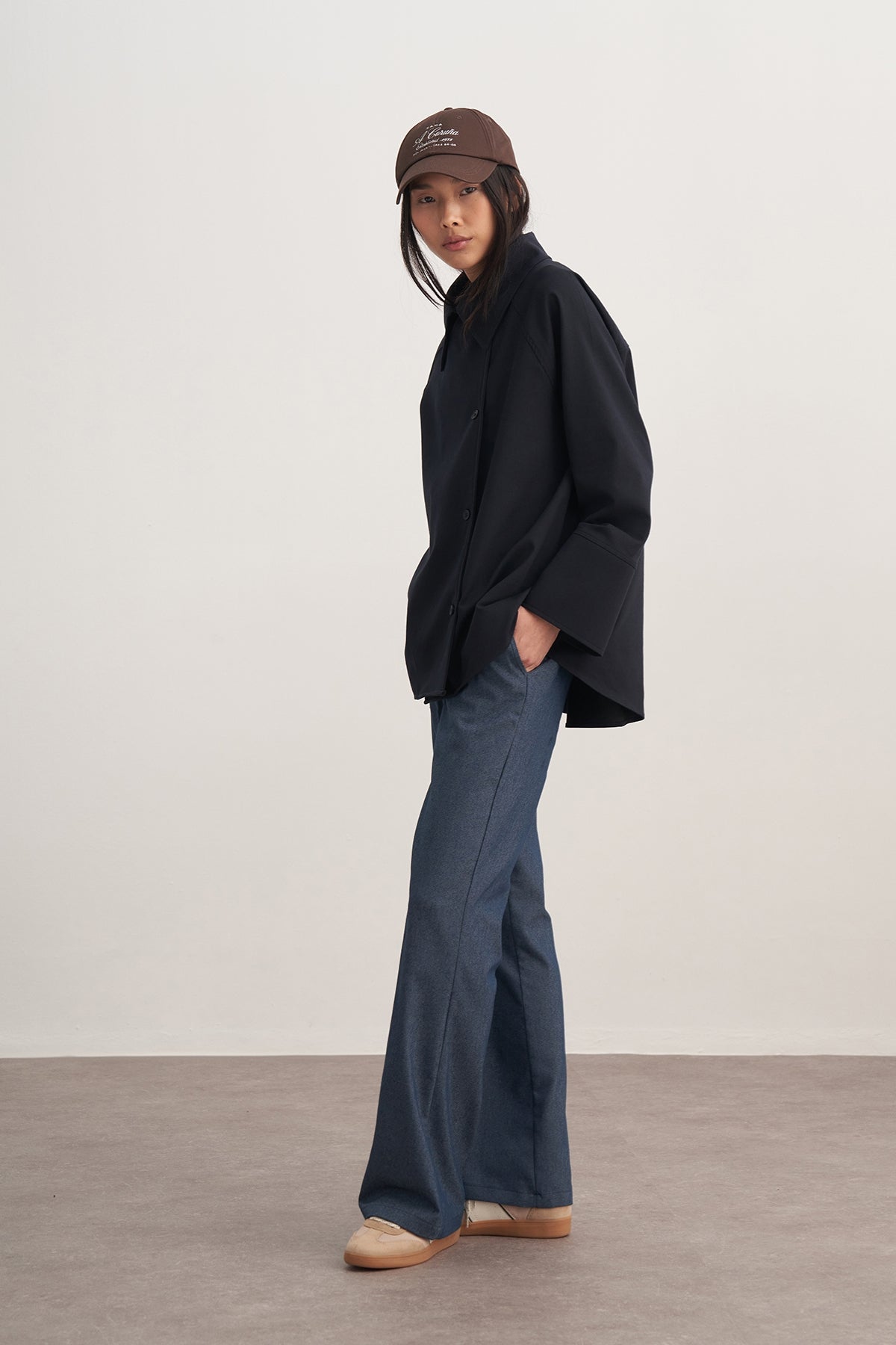 Kadın Gabardin Kruvaze Gömlek Lacivert